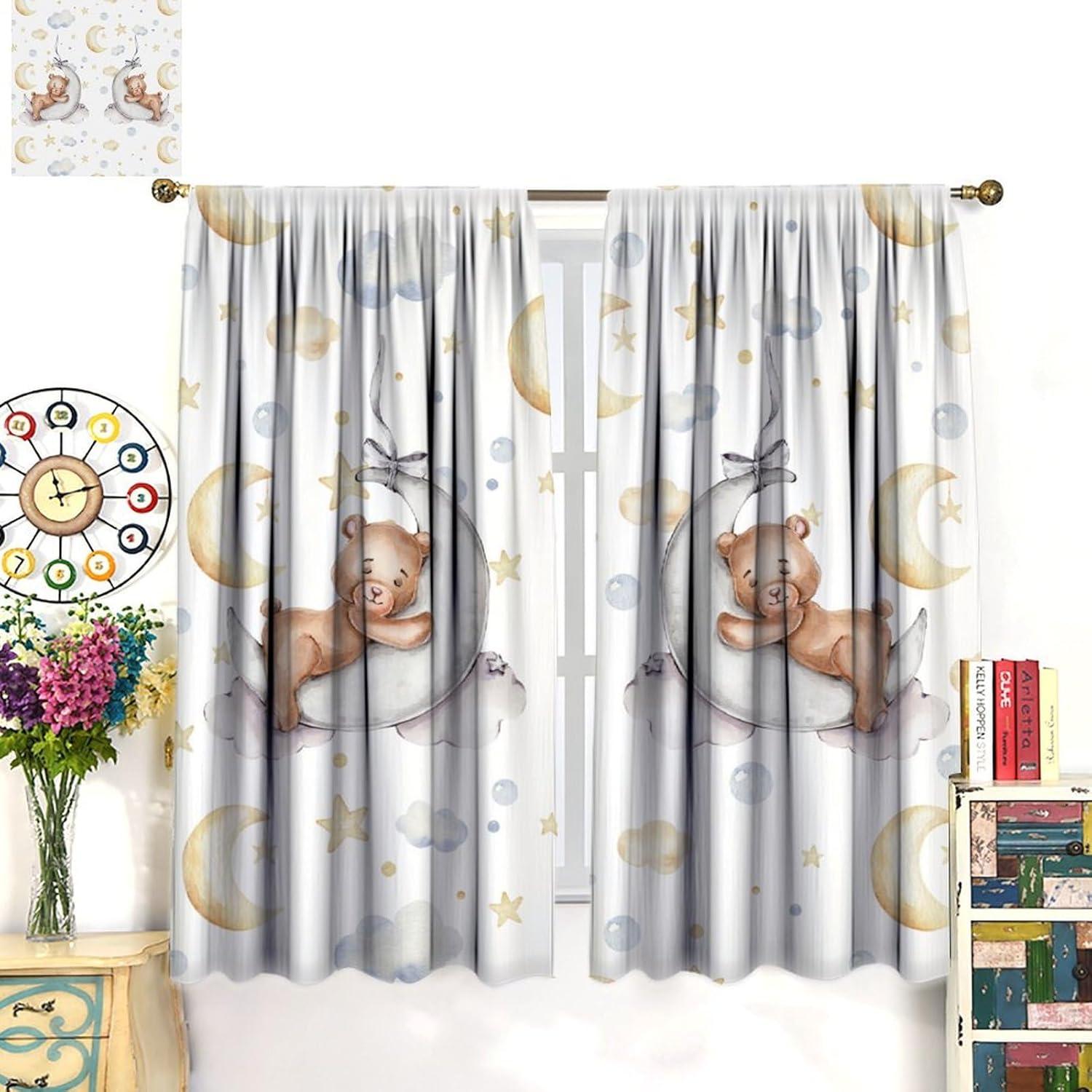 Cortinas Opacas para Niños Nanacur Oso Acuarela 52x114 cm