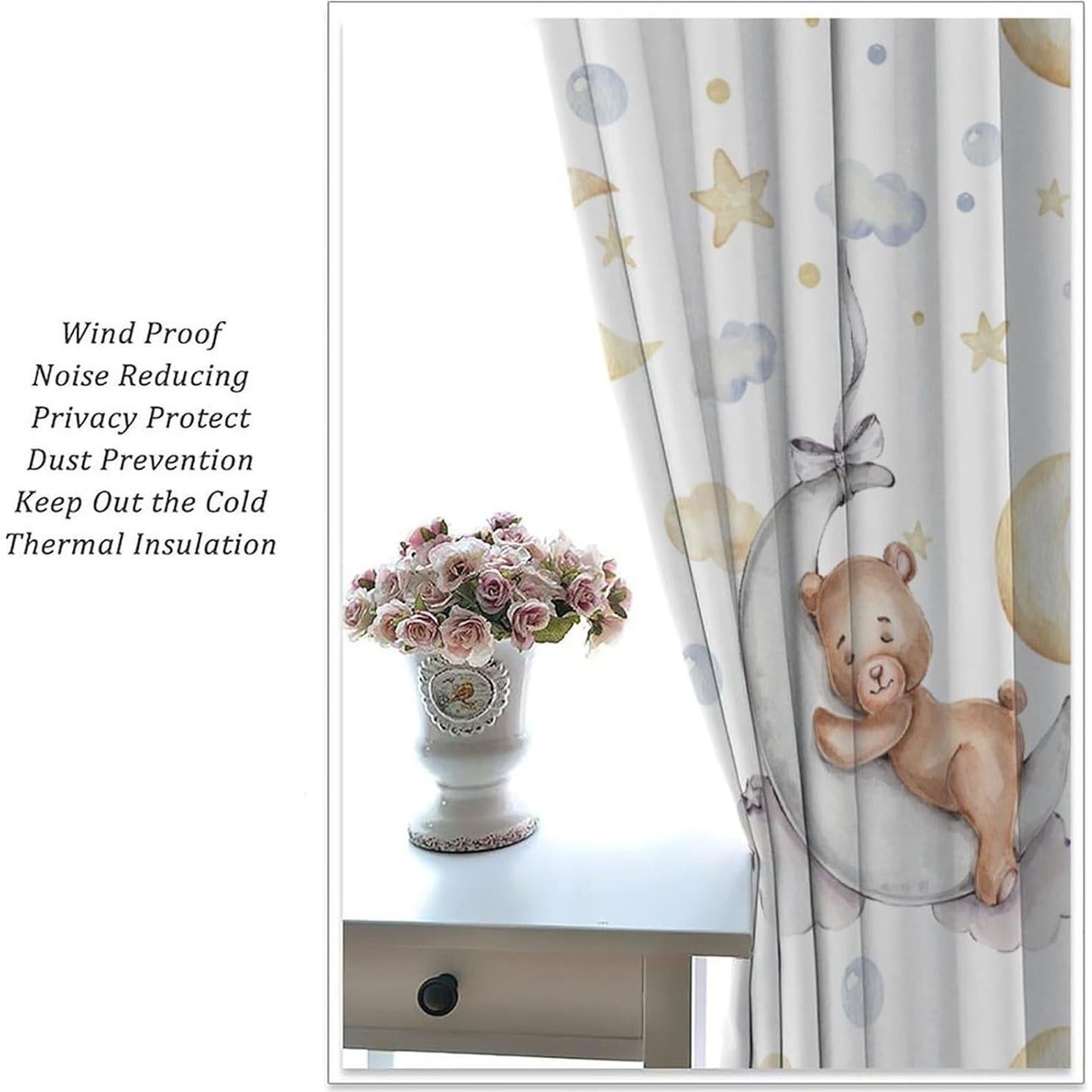 Cortinas Opacas para Niños Nanacur Oso Acuarela 52x114 cm