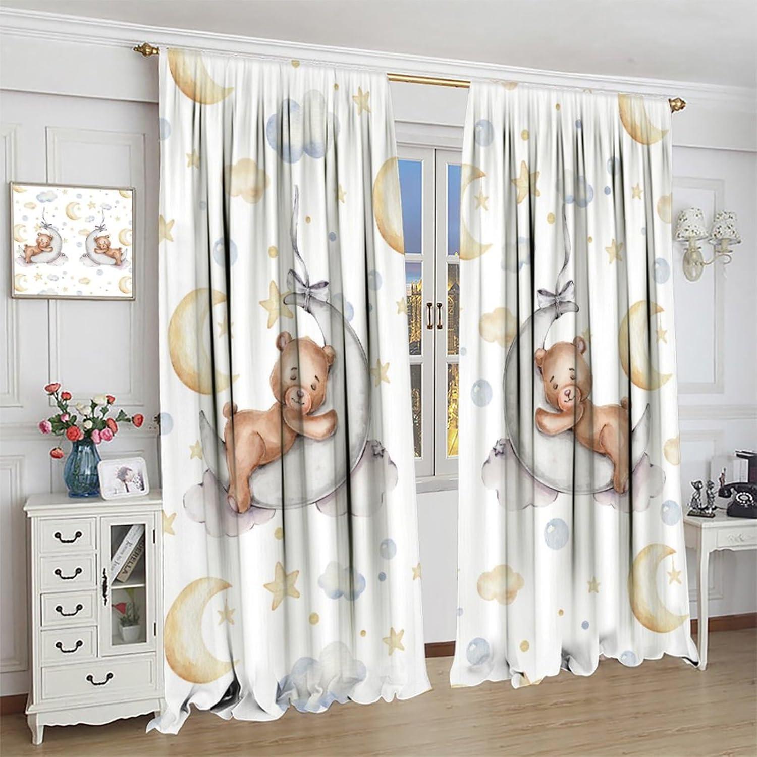 Cortinas Opacas para Niños Nanacur Oso Acuarela 52x114 cm