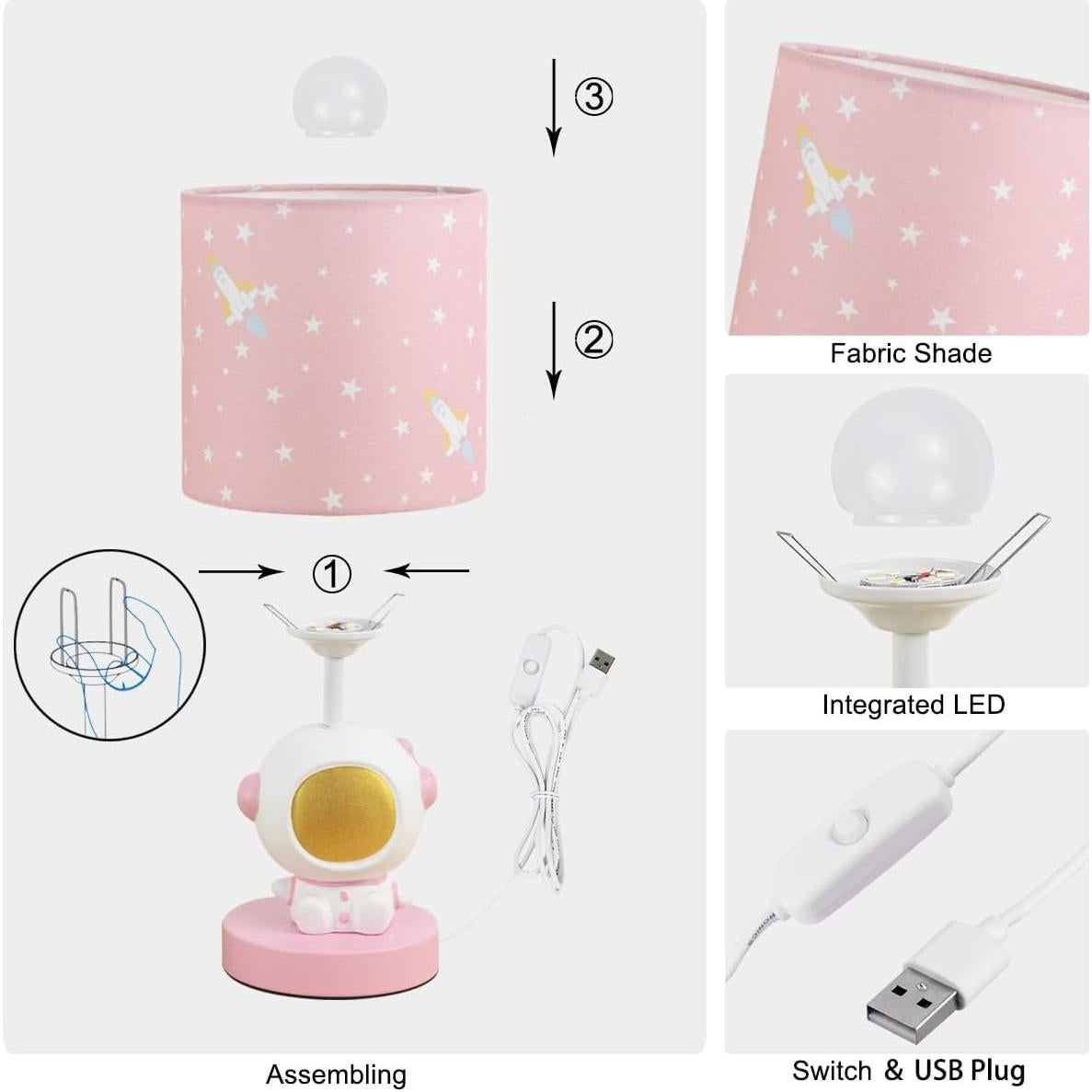 Lámpara de Mesa LED Astronauta Lampwell Rosa USB 33.2cm