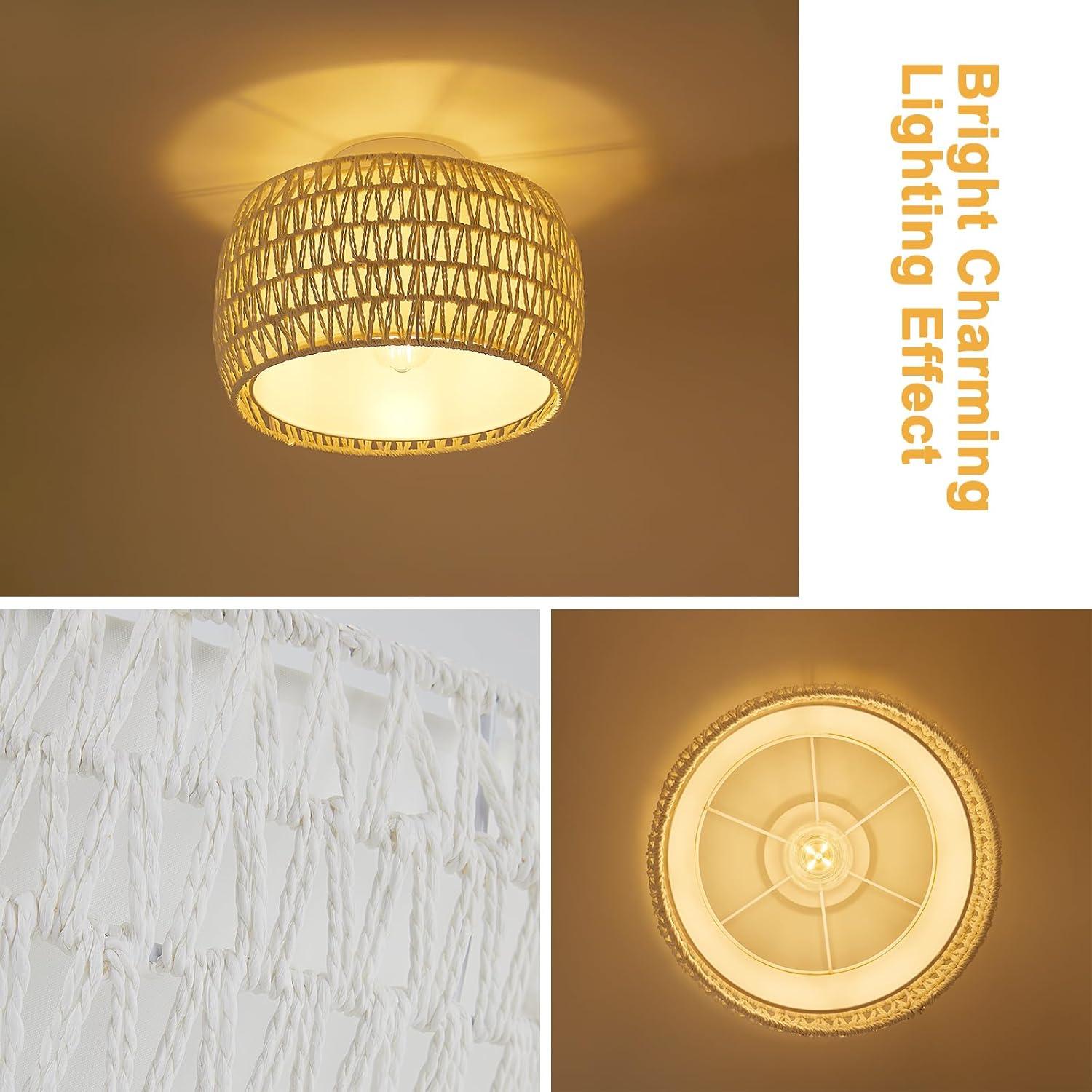 Luz de Techo Flush WILON de Rattan Blanco 1 Luz Dimmable