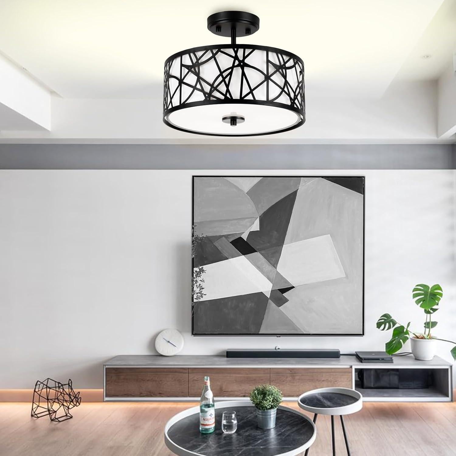 Luz de Techo Semi Flush EdwarmLux 3 Luces 32cm Negro Mate