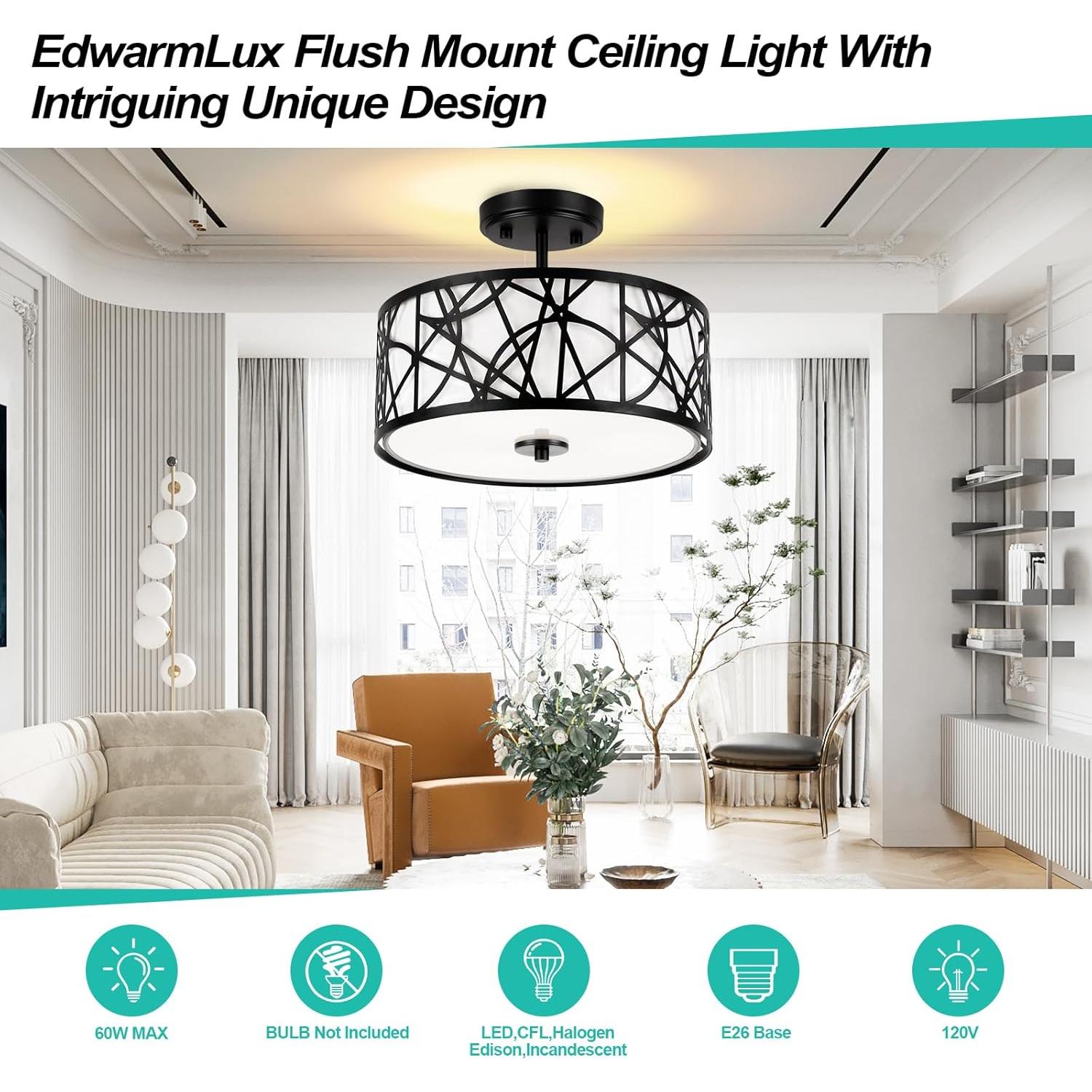 Luz de Techo Semi Flush EdwarmLux 3 Luces 32cm Negro Mate