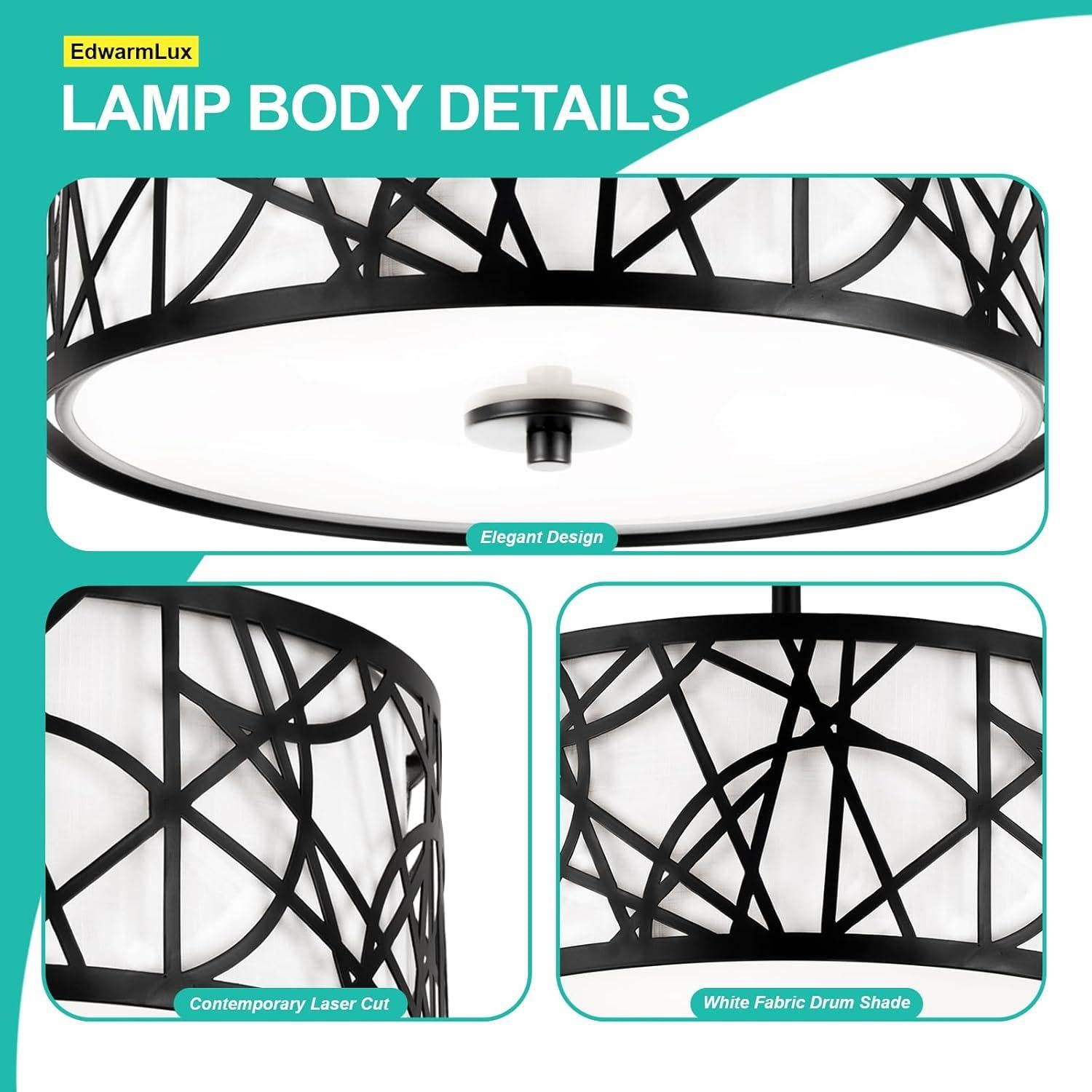 Luz de Techo Semi Flush EdwarmLux 3 Luces 32cm Negro Mate