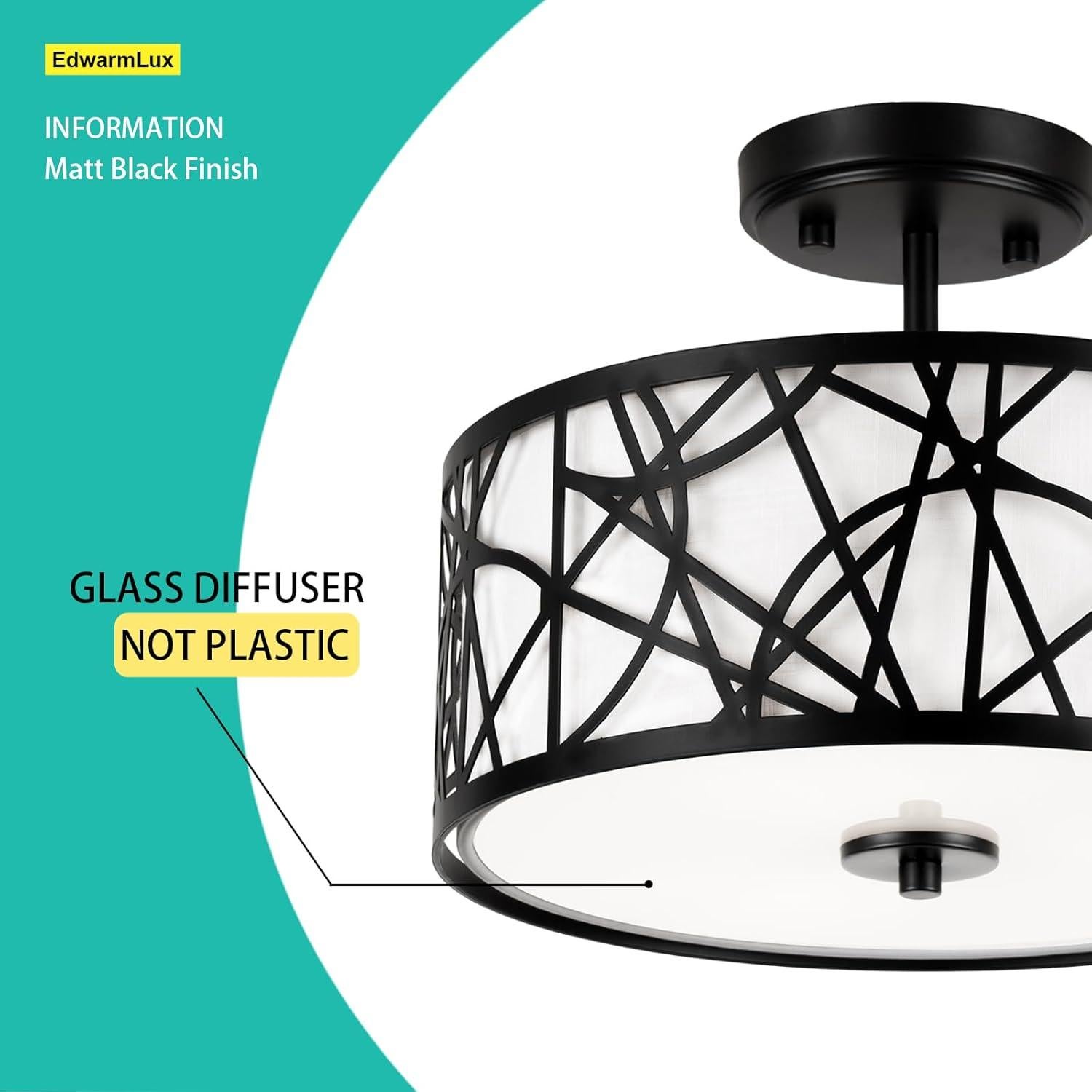 Luz de Techo Semi Flush EdwarmLux 3 Luces 32cm Negro Mate