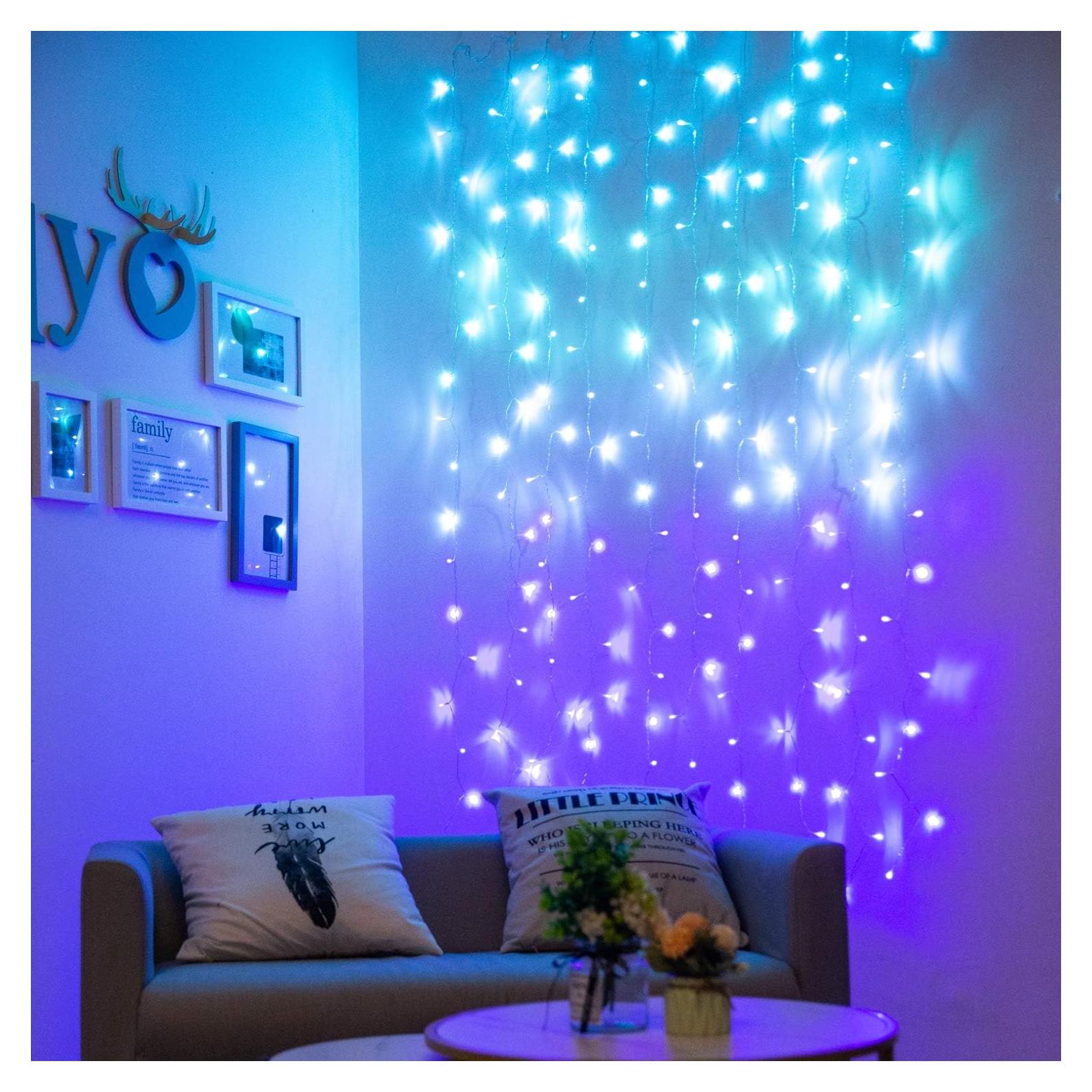 Luces de Cortina LED BECCOBEAT 2x2m Turquesa y Púrpura