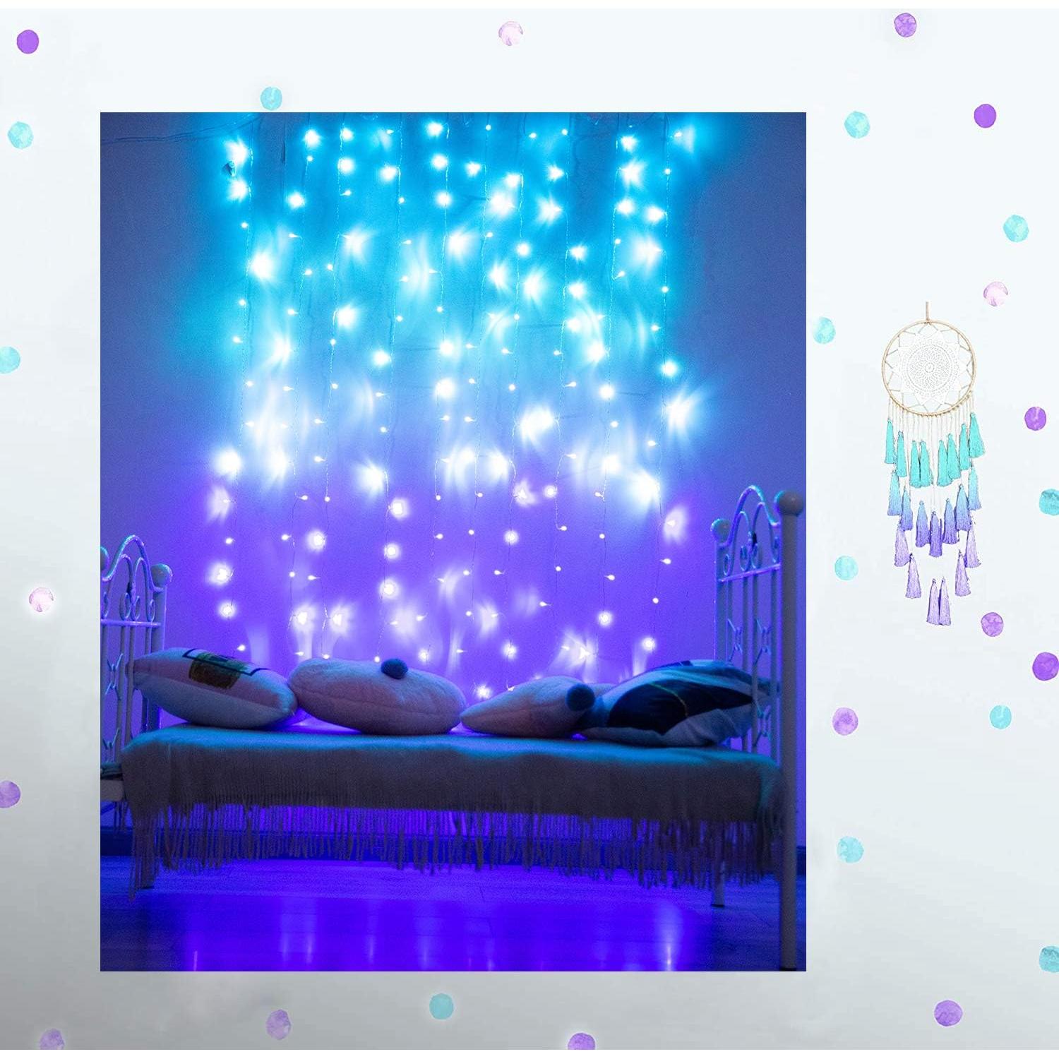 Luces de Cortina LED BECCOBEAT 2x2m Turquesa y Púrpura