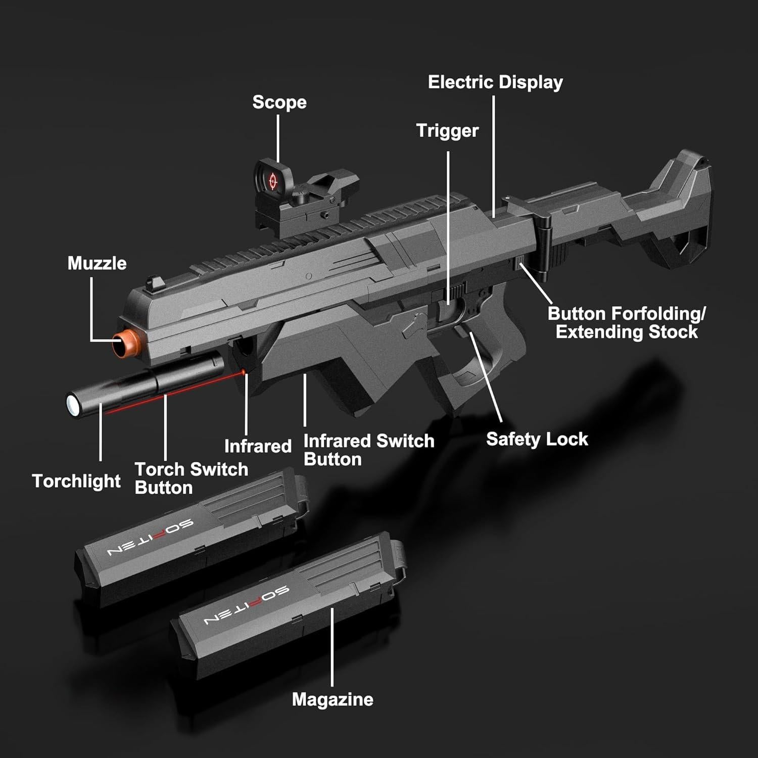 Rifle de francotirador automático SOFITEN con 150 dardos y chaleco