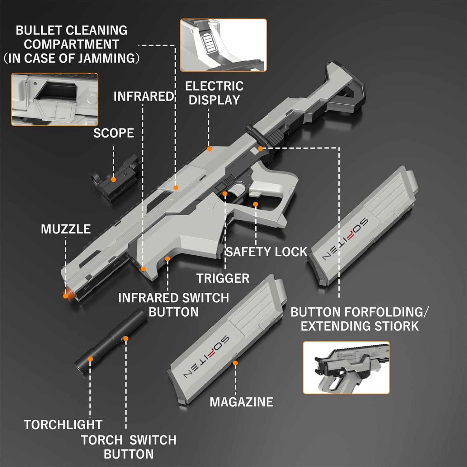 Rifle de francotirador automático SOFITEN con 150 dardos y chaleco
