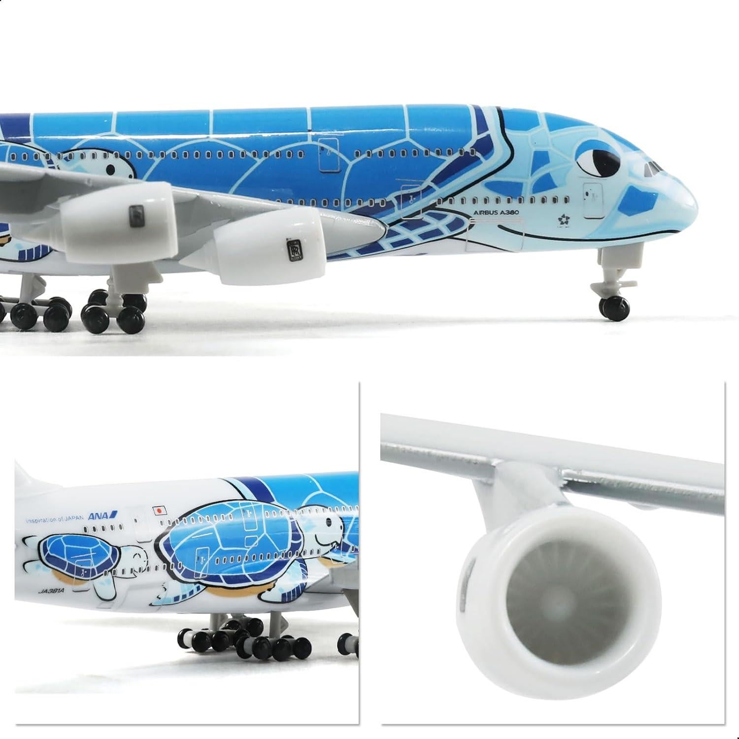 Modelo de avión Airbus A380 QIYUMOKE 1:300 Tortuga Azul