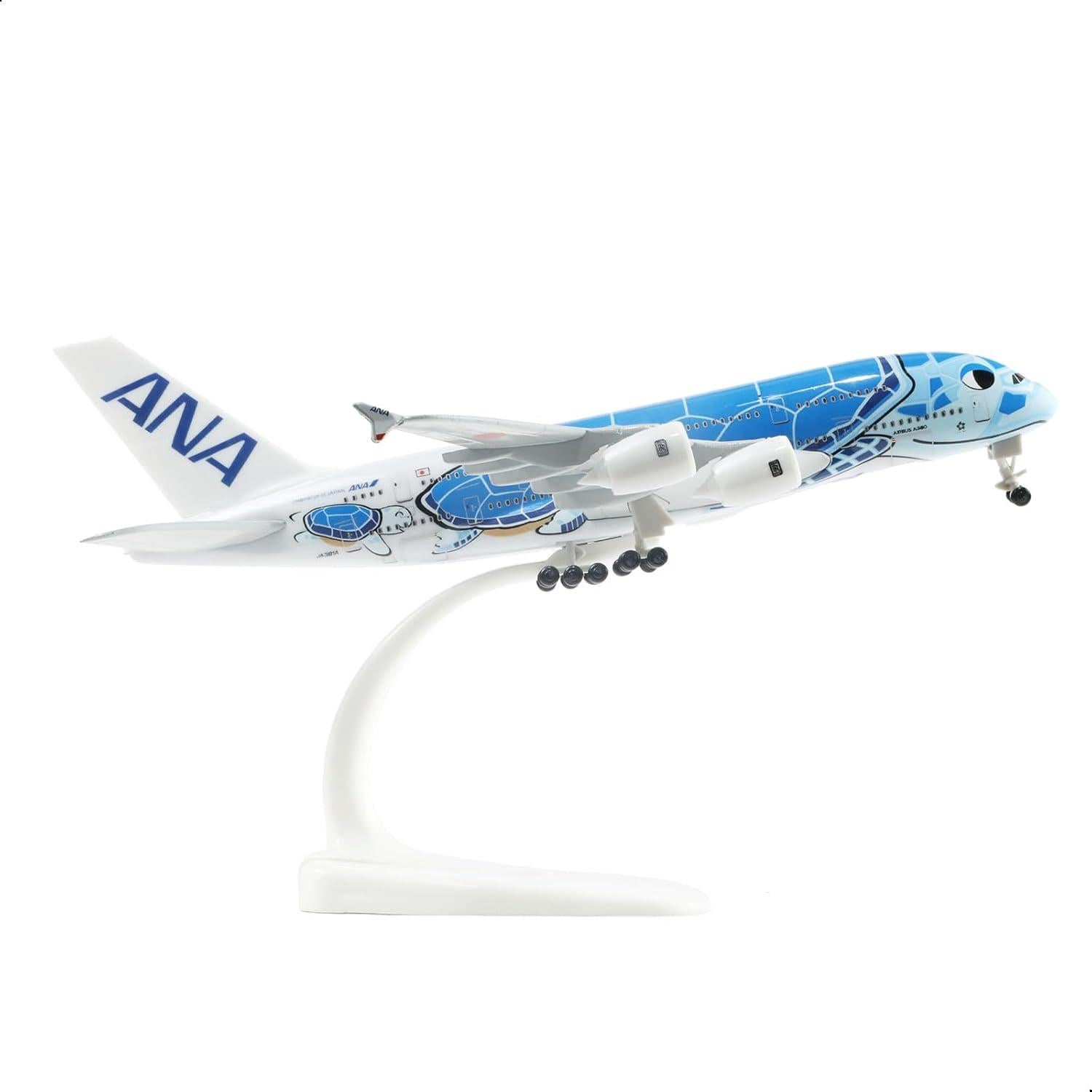 Modelo de avión Airbus A380 QIYUMOKE 1:300 Tortuga Azul
