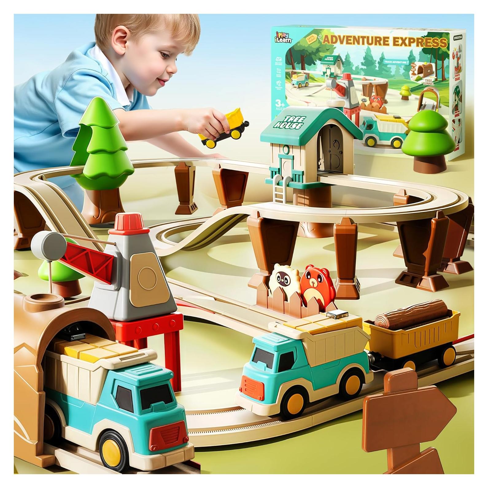 Juego de Tren Eléctrico iPlay, iLearn 62PCS para Niños 3-8 Años