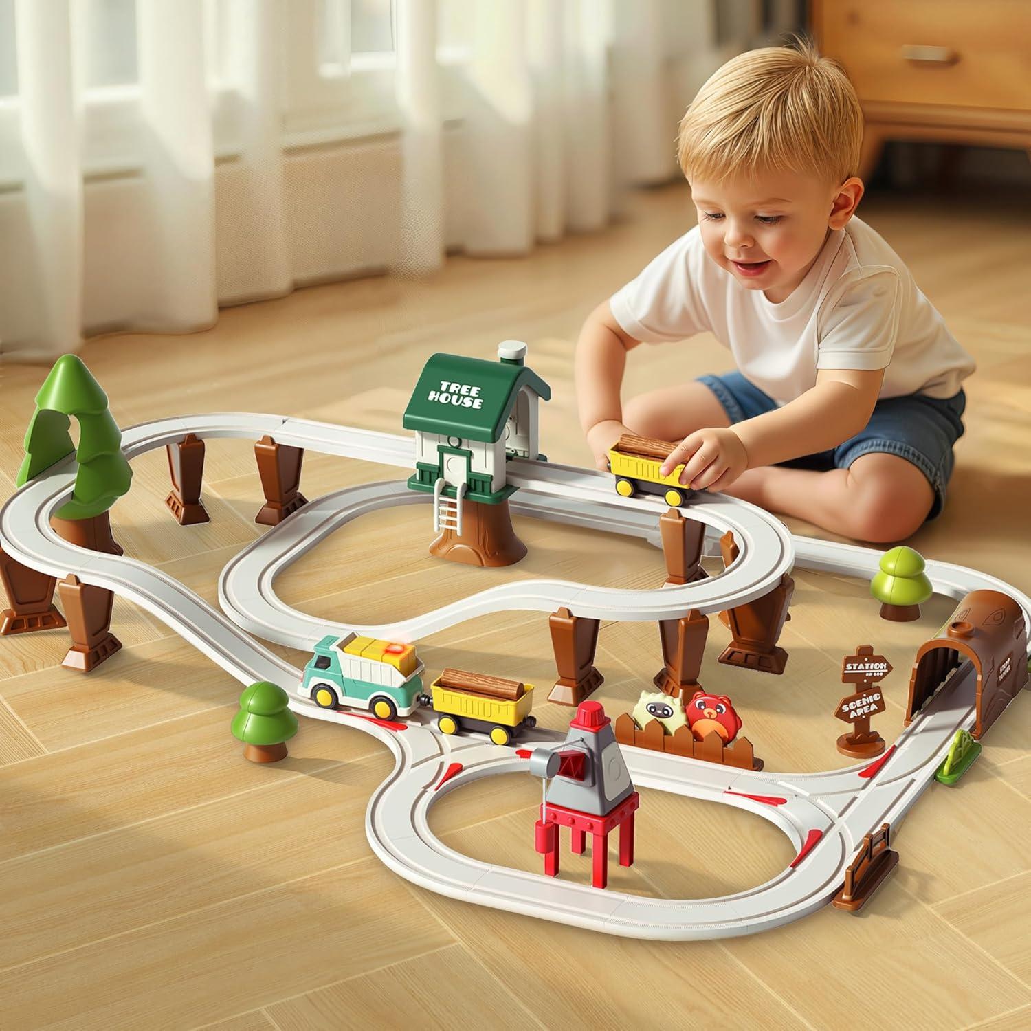 Juego de Tren Eléctrico iPlay, iLearn 62PCS para Niños 3-8 Años
