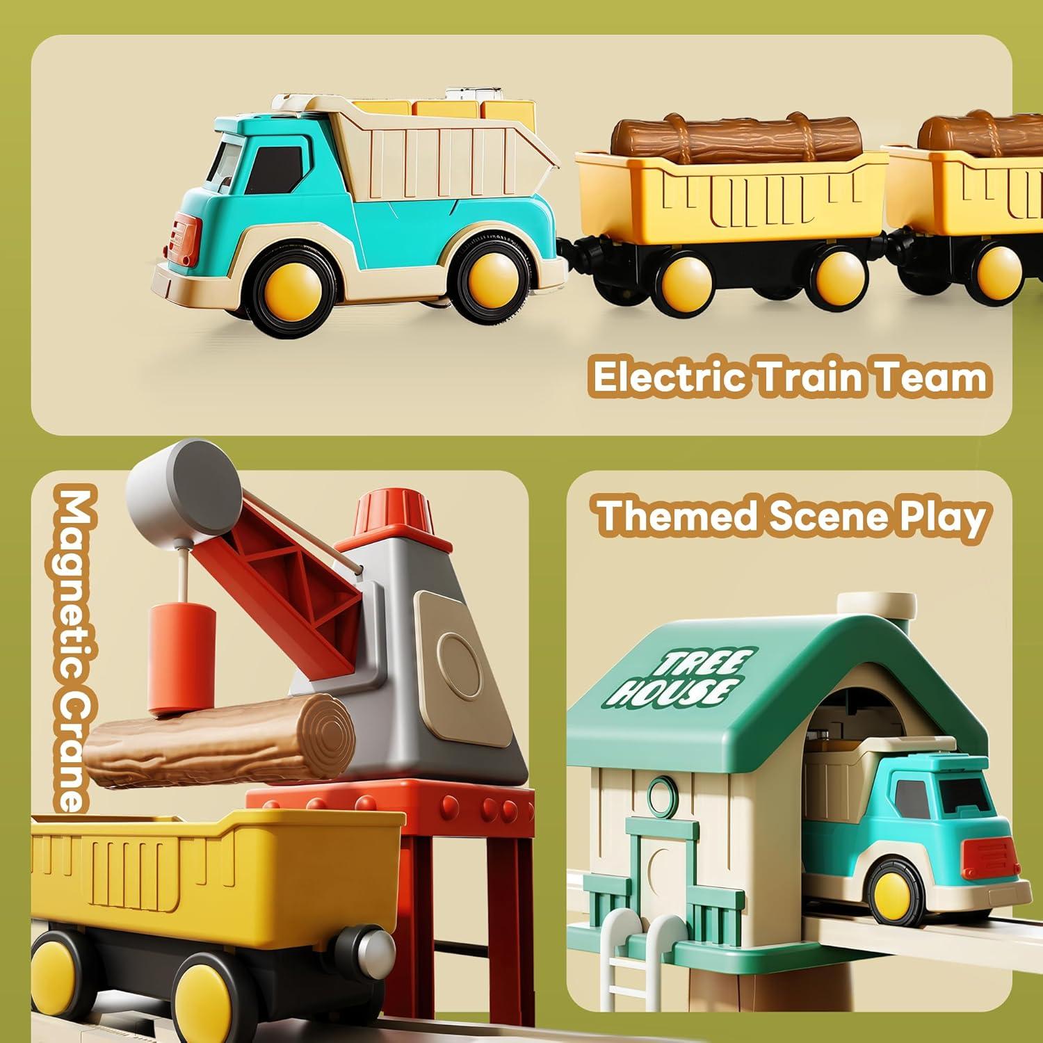 Juego de Tren Eléctrico iPlay, iLearn 62PCS para Niños 3-8 Años