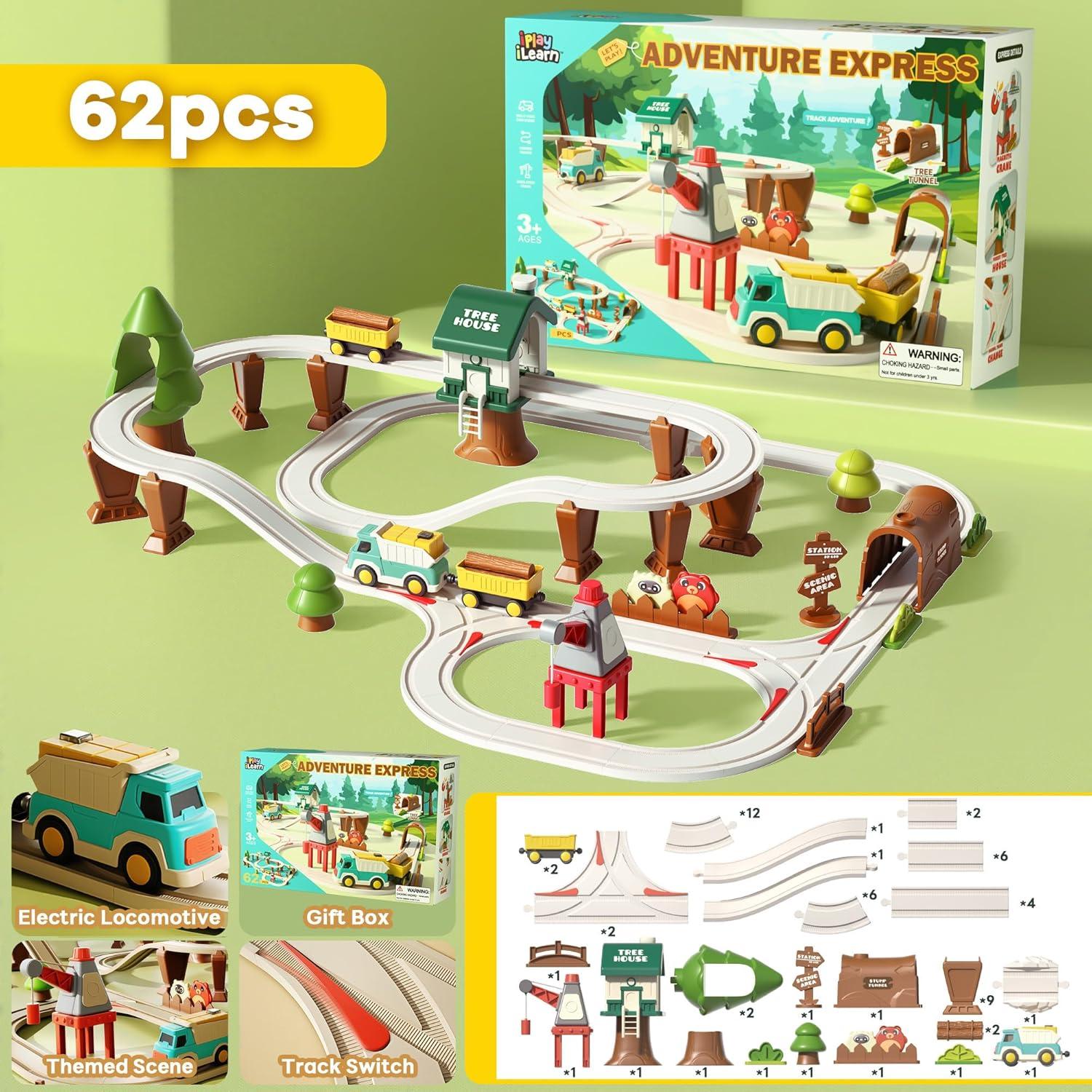Juego de Tren Eléctrico iPlay, iLearn 62PCS para Niños 3-8 Años
