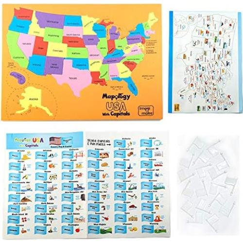 Imagimake Puzzle Mapa de EE. UU. y del Mundo con Banderas