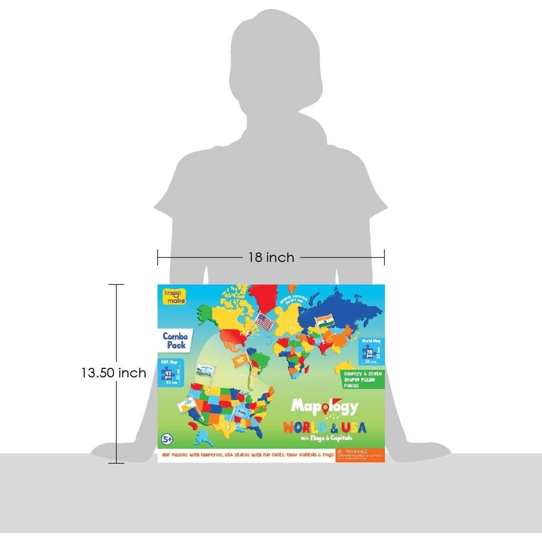 Imagimake Puzzle Mapa de EE. UU. y del Mundo con Banderas