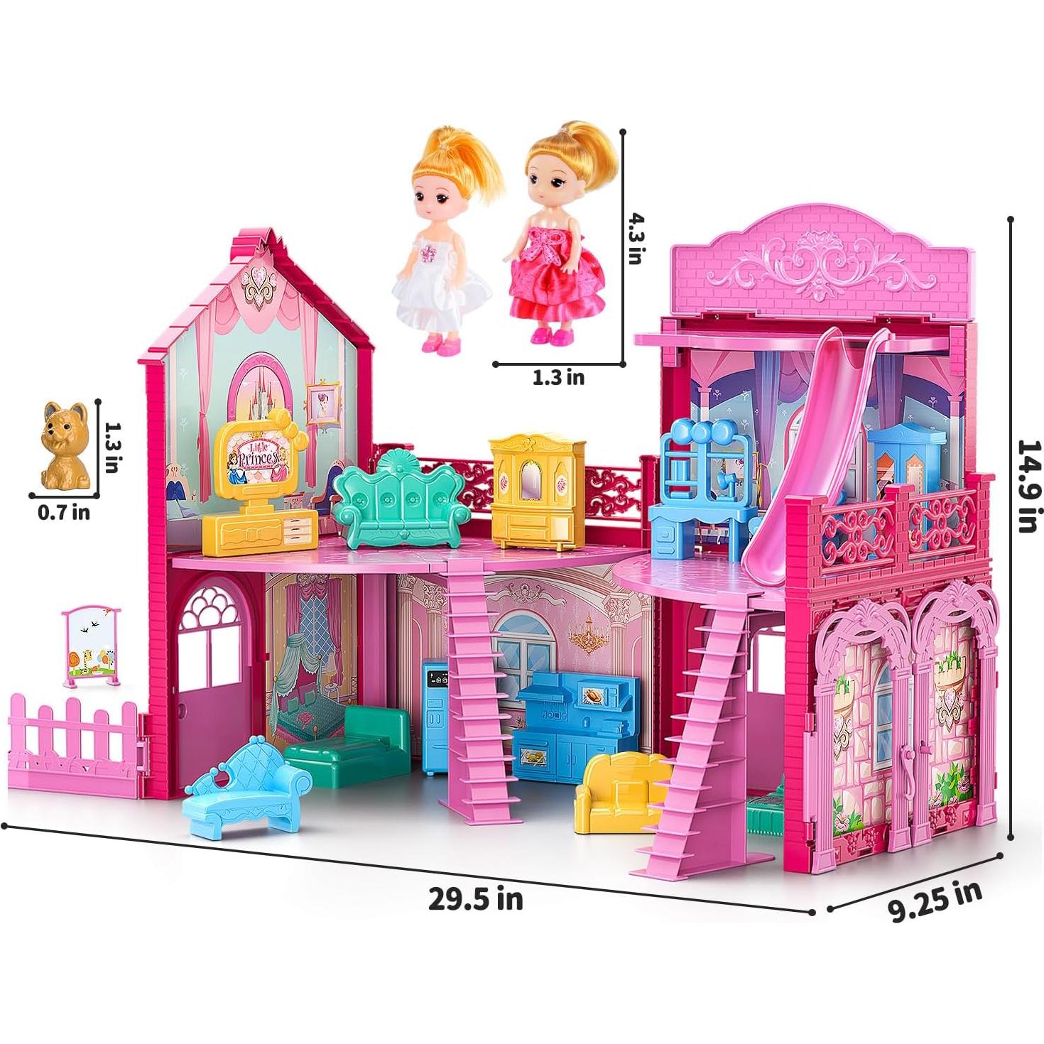 Casa de Muñecas TEMI con 4 Habitaciones y Accesorios - 1.4 kg