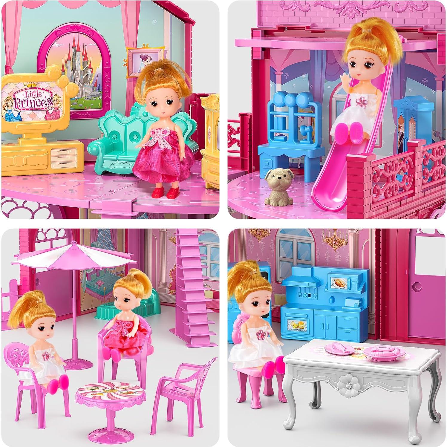 Casa de Muñecas TEMI con 4 Habitaciones y Accesorios - 1.4 kg