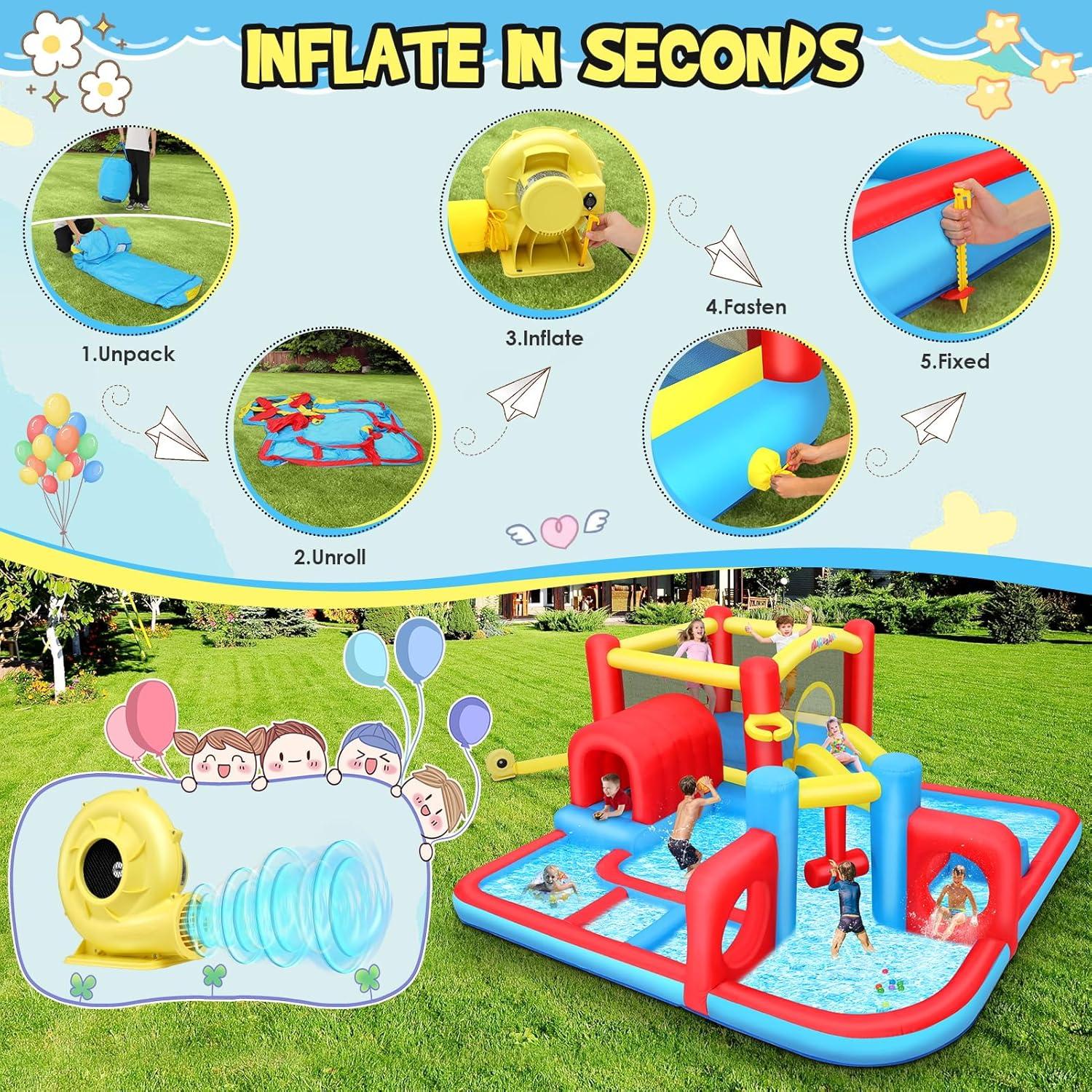 Casa Inflable AKEYDIY con Resbaladilla y Piscina 4.37m