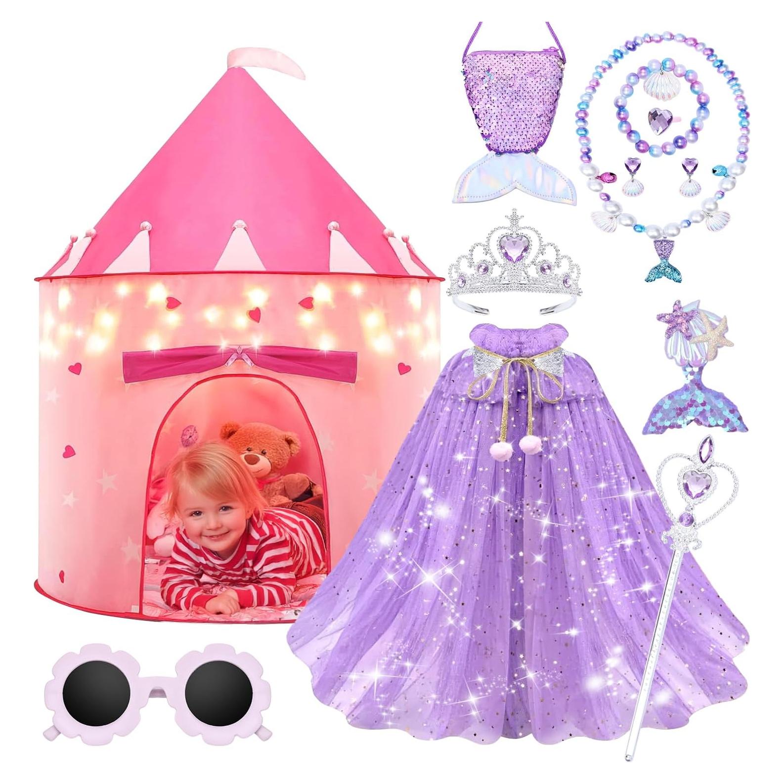 Carpa de Princesa LXDHSRTA 13 Piezas con Luces LED Púrpura