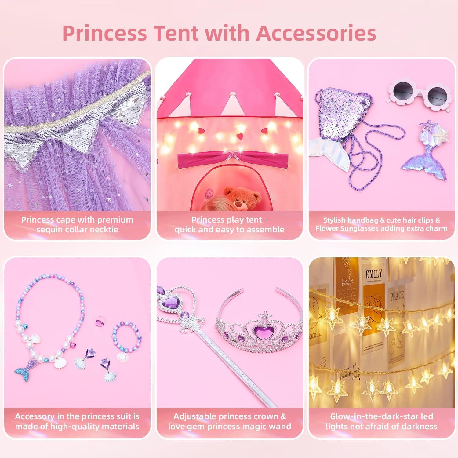 Carpa de Princesa LXDHSRTA 13 Piezas con Luces LED Púrpura