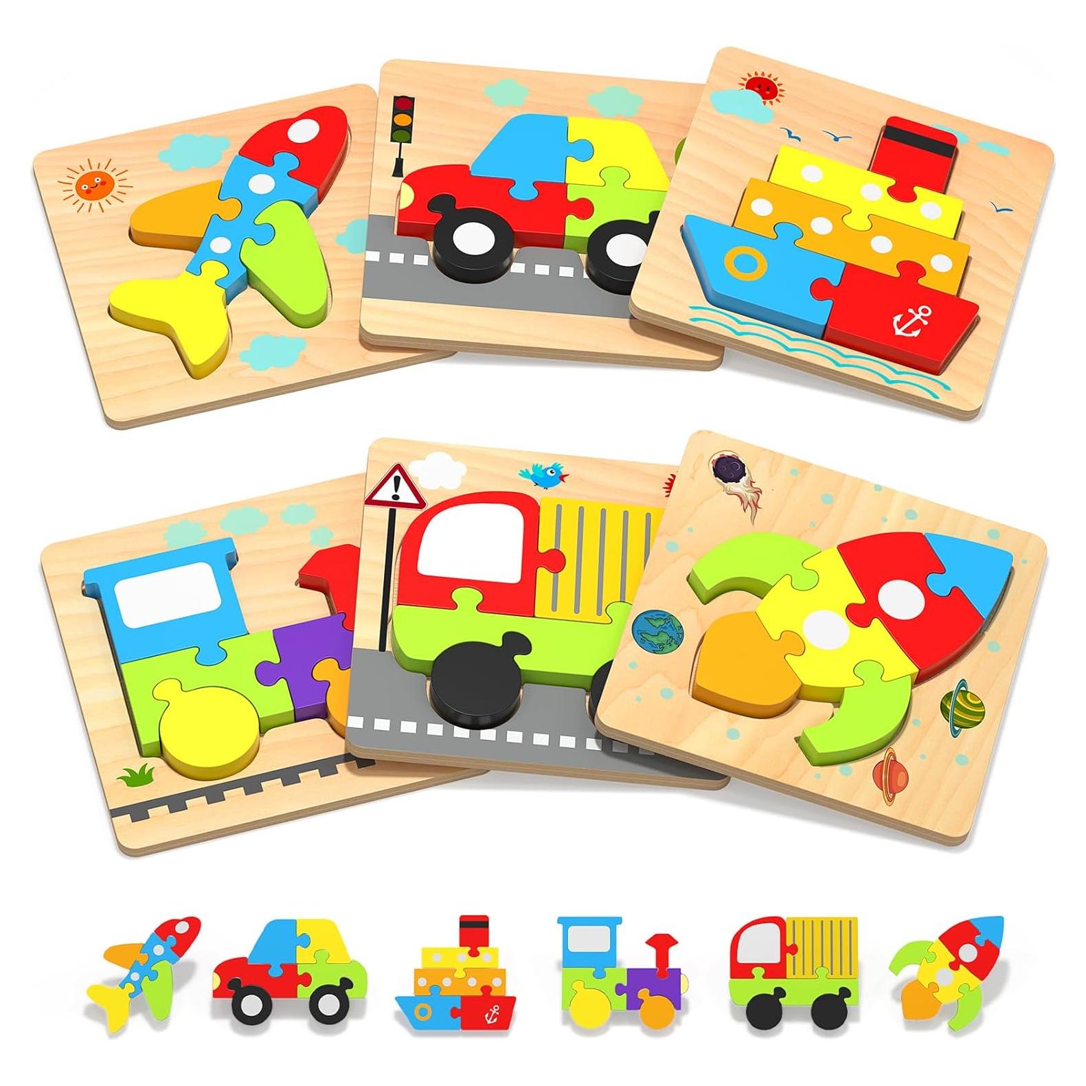 Rompecabezas de Madera Montessori Yetonamr 6 Piezas Vehículos