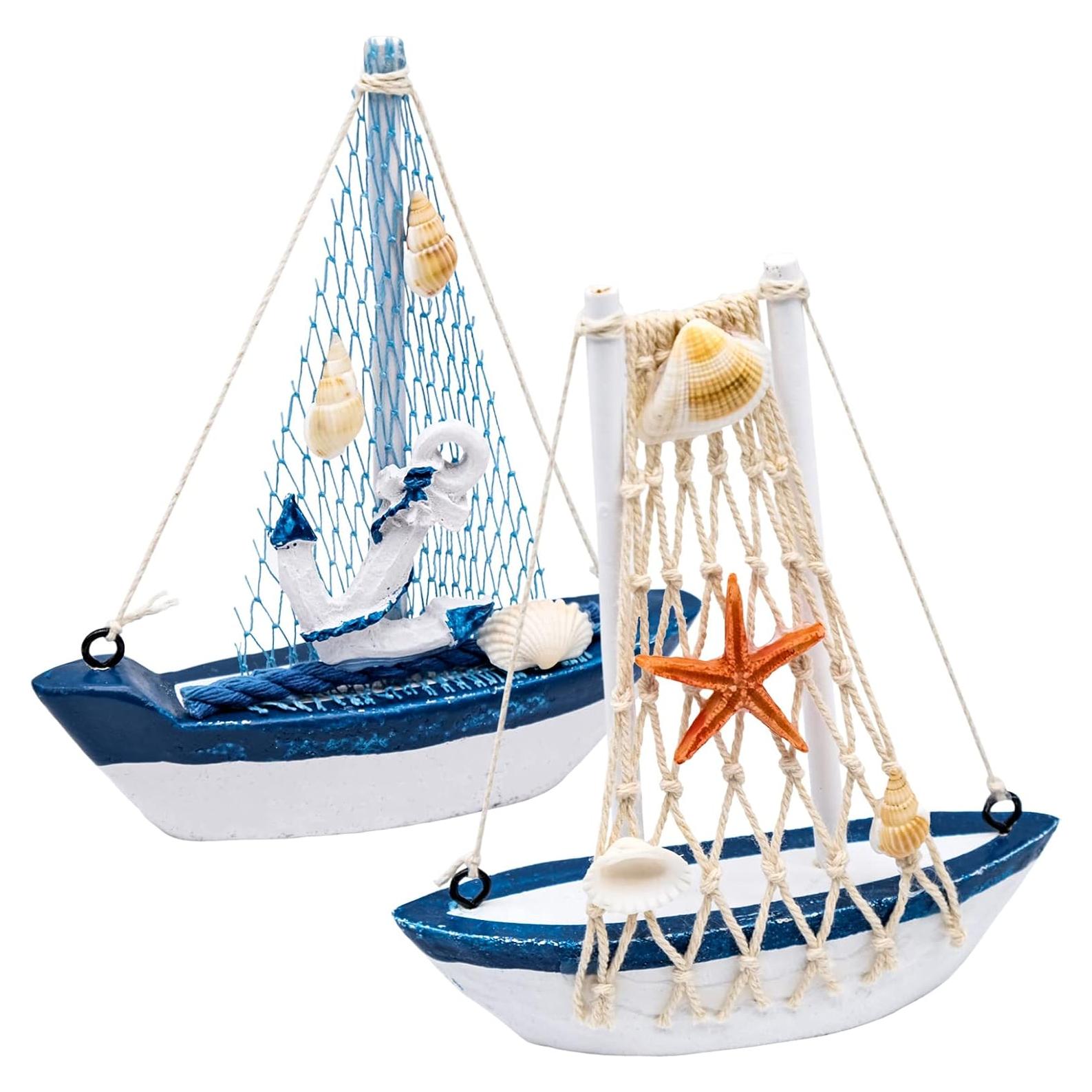 Mini Decoración de Velero BLLREMIPSUR 2 Pcs Madera 10.9x12.7cm