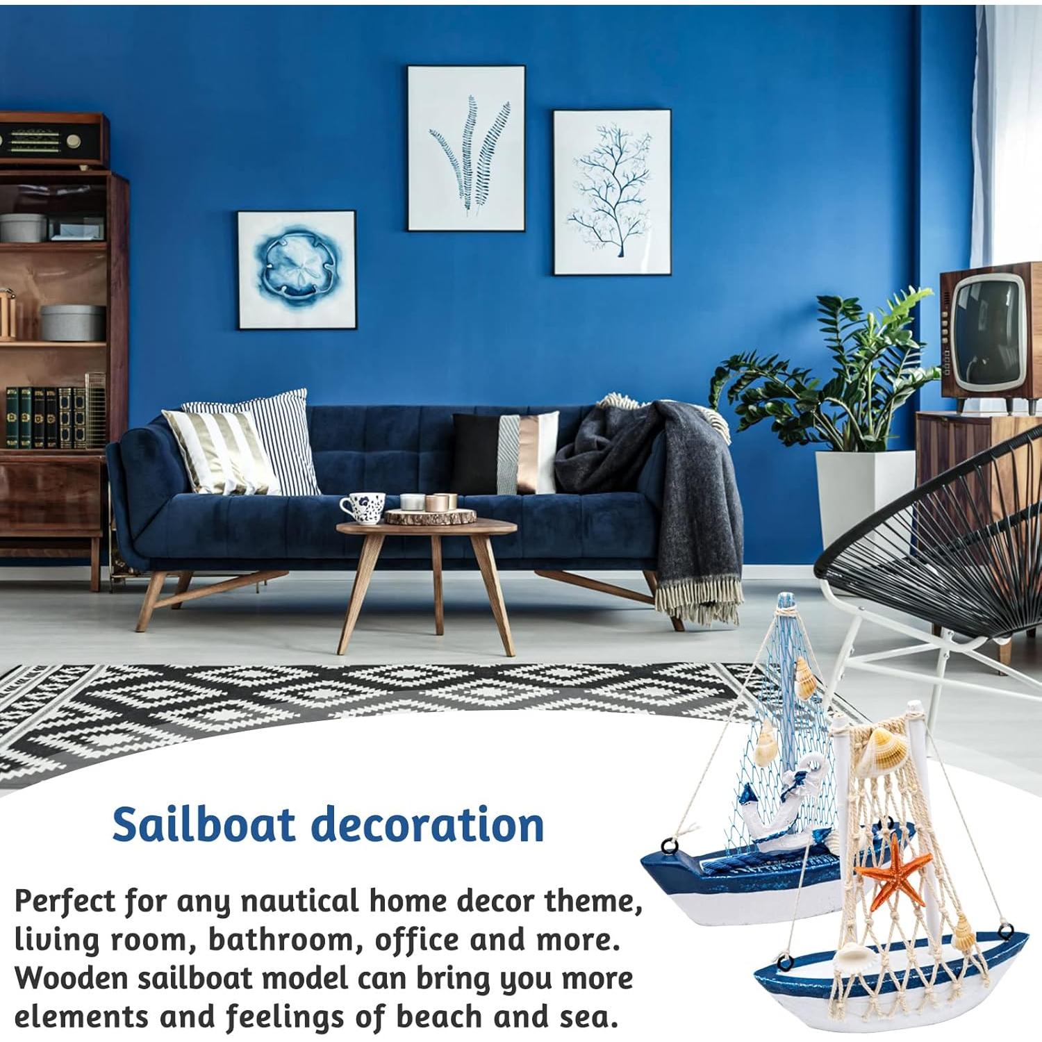 Mini Decoración de Velero BLLREMIPSUR 2 Pcs Madera 10.9x12.7cm