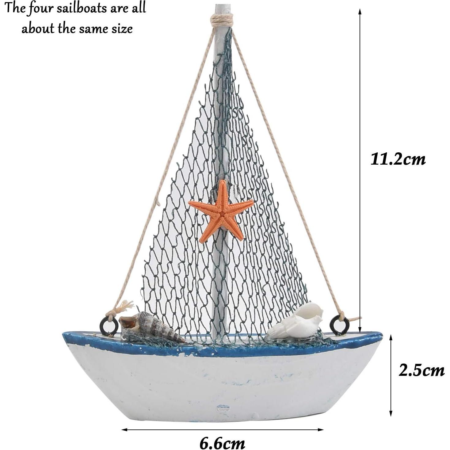 Set de 4 Veleros Decorativos de Madera BUYGO - Estilo Náutico