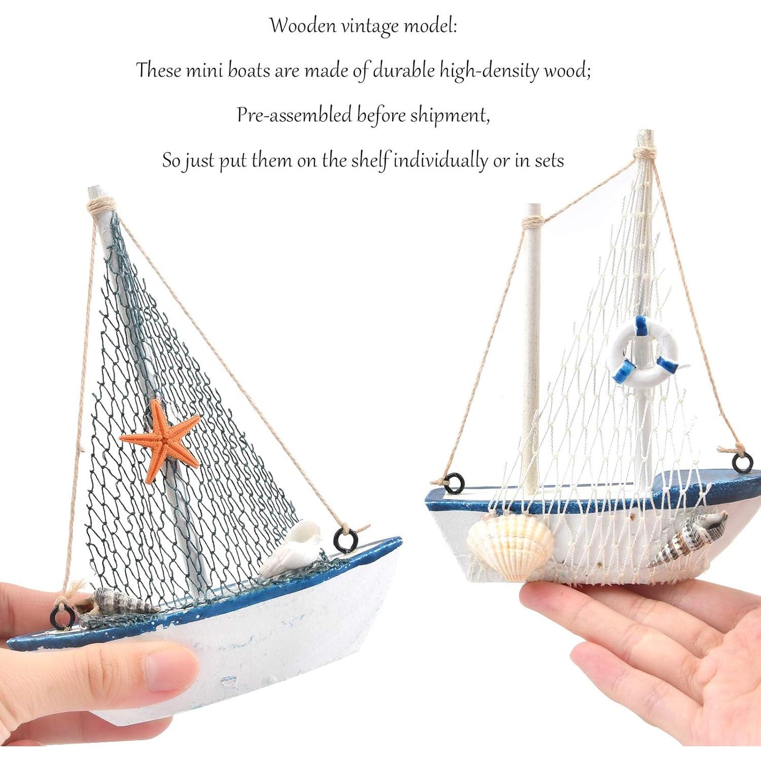 Set de 4 Veleros Decorativos de Madera BUYGO - Estilo Náutico