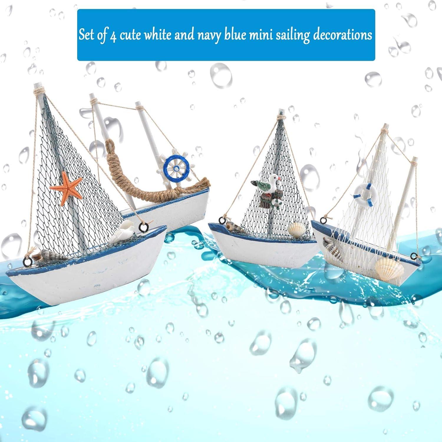 Set de 4 Veleros Decorativos de Madera BUYGO - Estilo Náutico