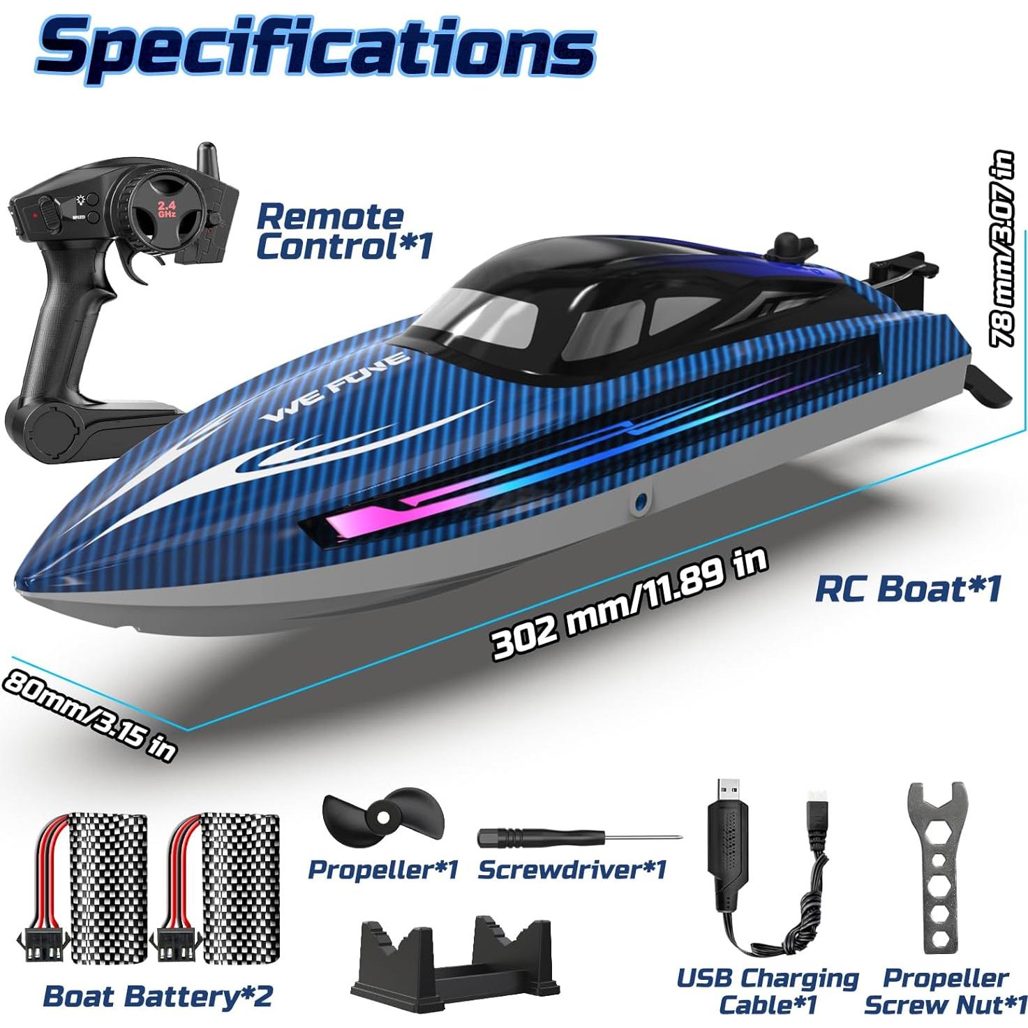 Barco RC WeFone WF17 para Piscinas y Lagos, 24 KMH, LED