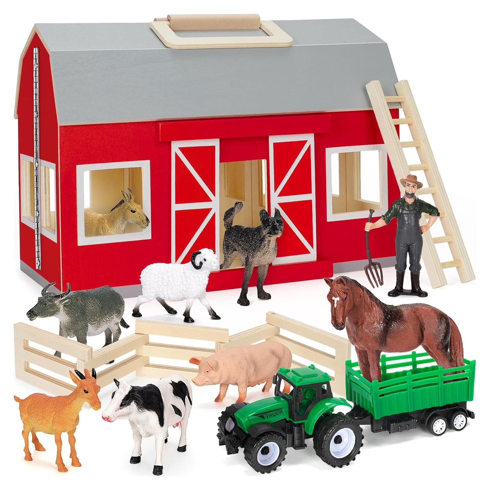 Juguete de Granja de Madera YEEBAY con 10 Animales 30x16x23cm