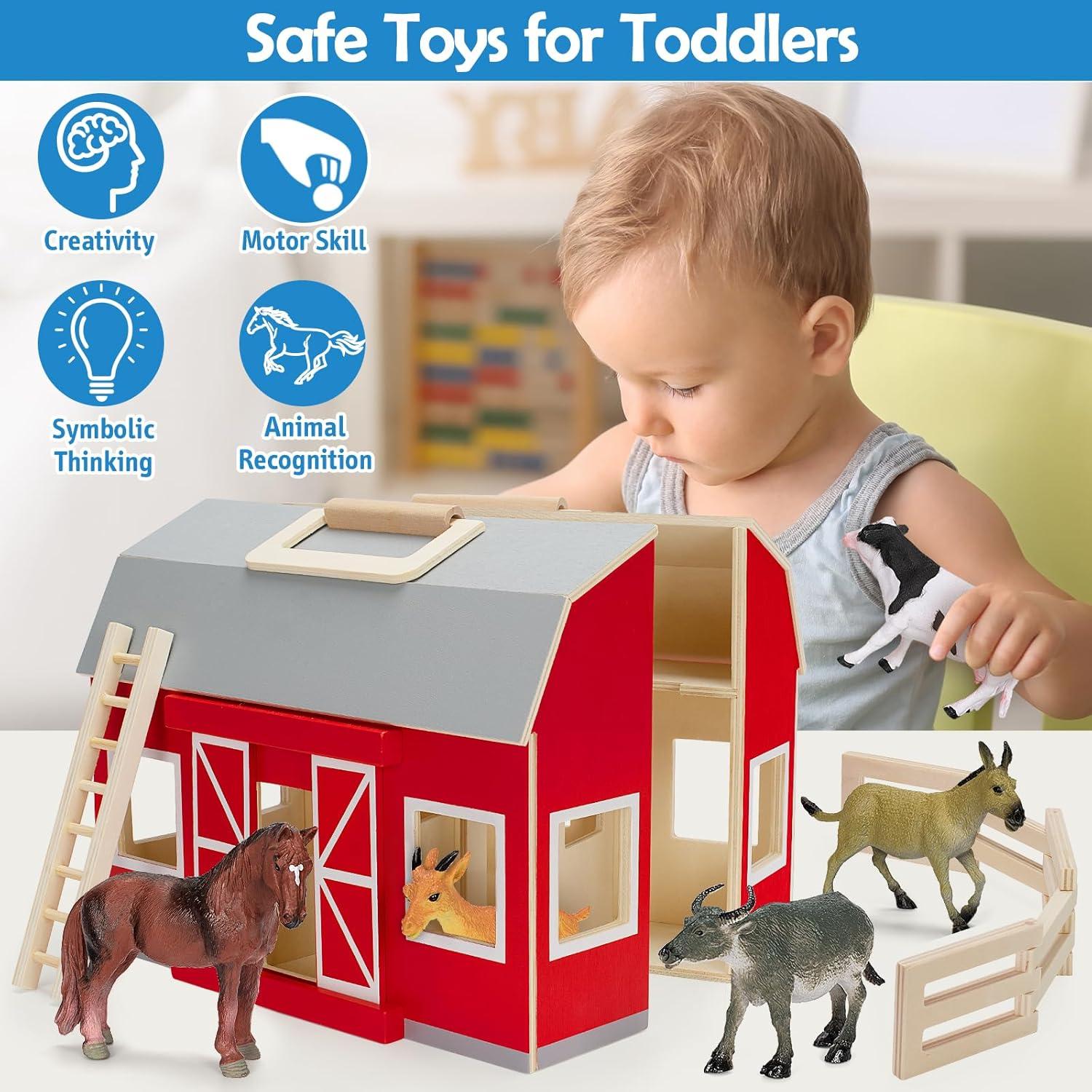 Juguete de Granja de Madera YEEBAY con 10 Animales 30x16x23cm