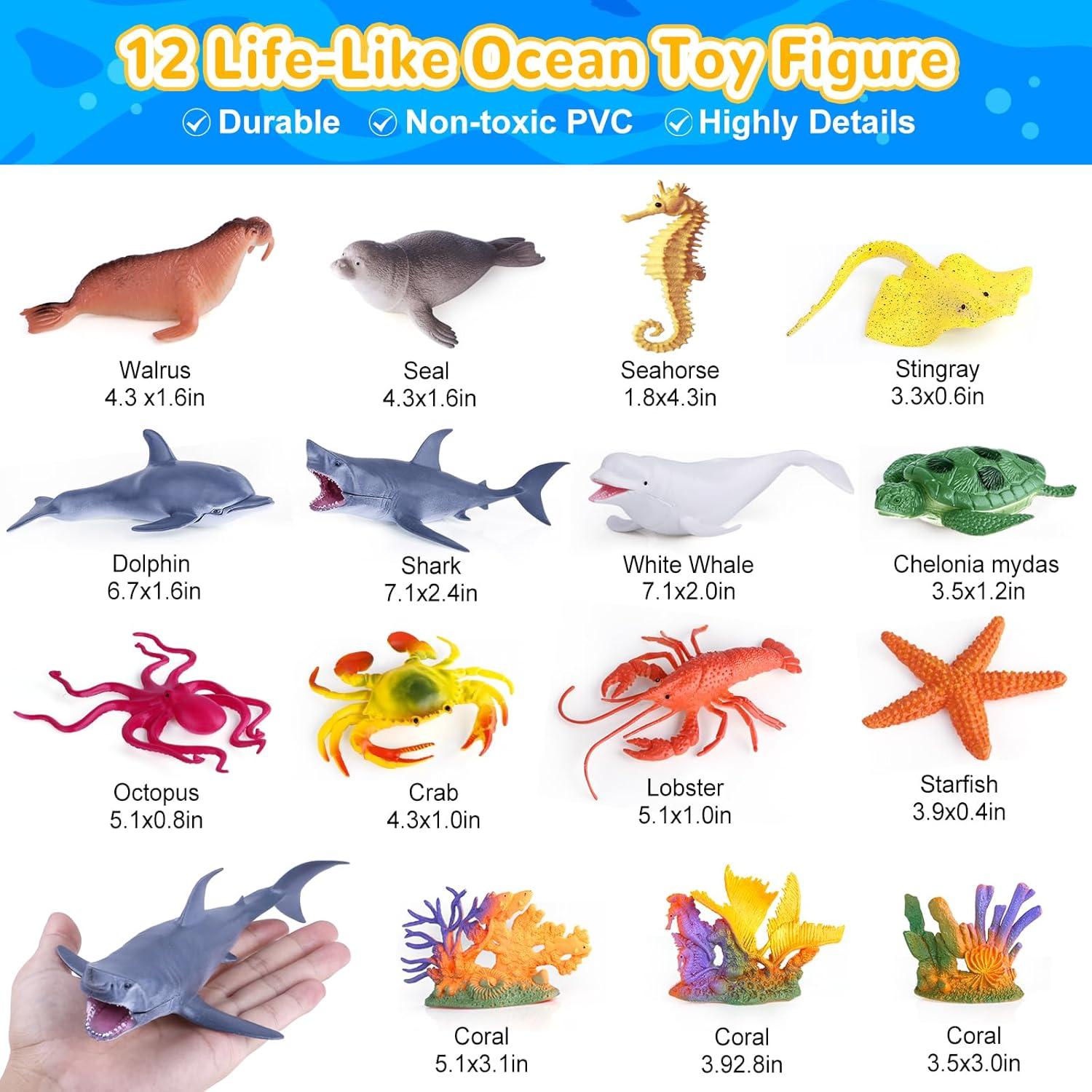 Juguetes de Animales Marinos GINMIC 18 Piezas con Alfombrilla