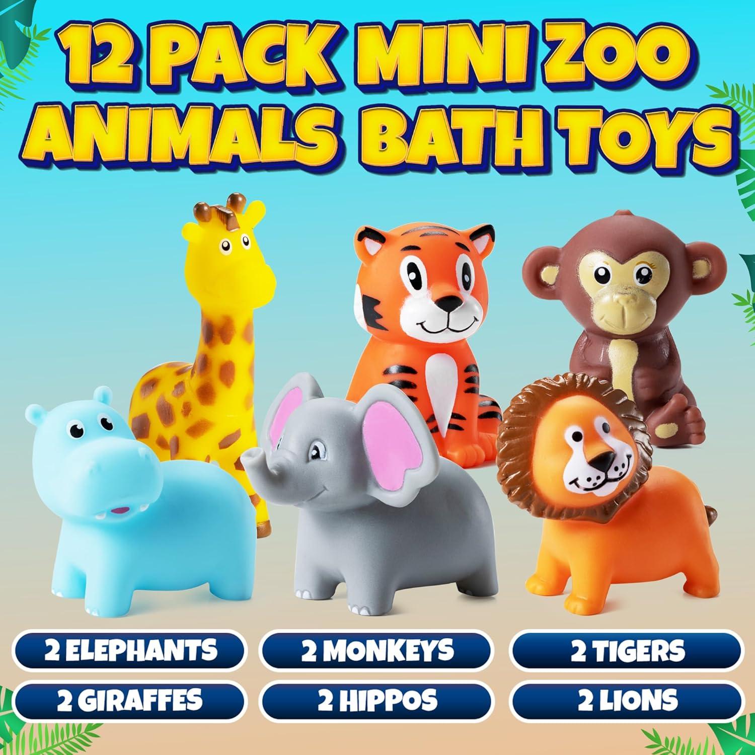 Mini Juguetes de Baño de Animales de Safari Bedwina - 12 Pcs