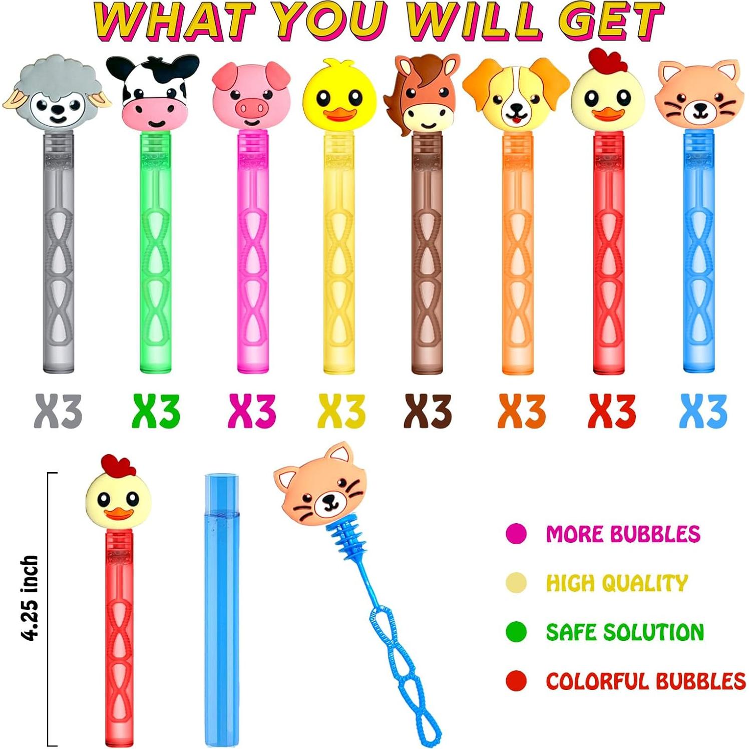 Varitas de Burbujas de Animales de Granja - 24 Piezas Uoyoi