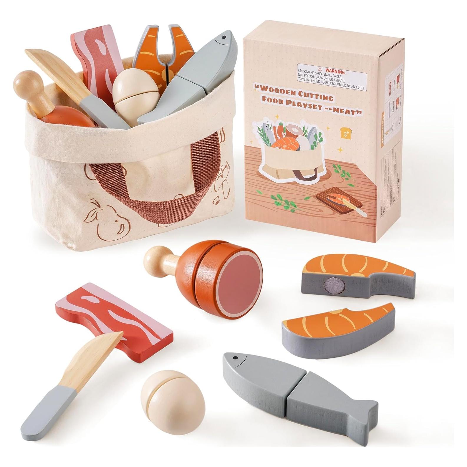 Juego de Comida de Madera ROBOTIME para Cortar Carne y Huevos