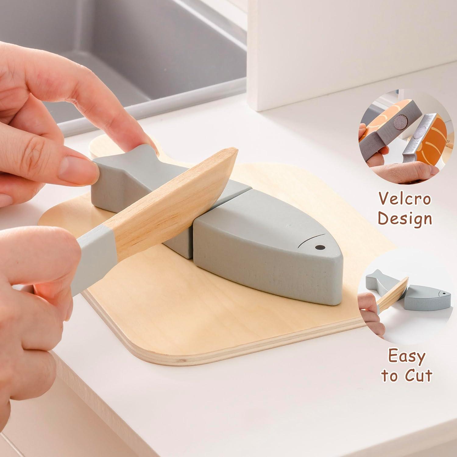 Juego de Comida de Madera ROBOTIME para Cortar Carne y Huevos