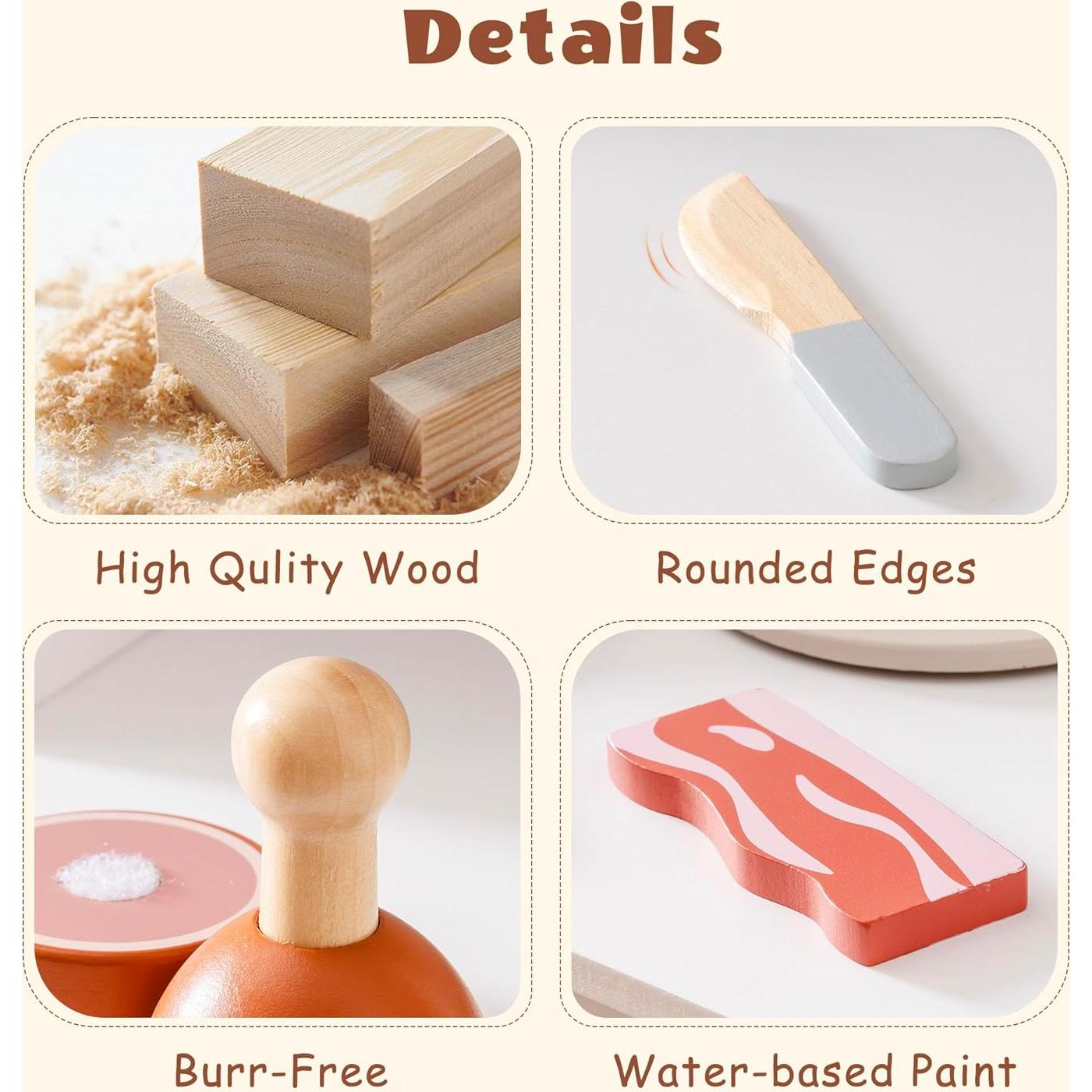 Juego de Comida de Madera ROBOTIME para Cortar Carne y Huevos