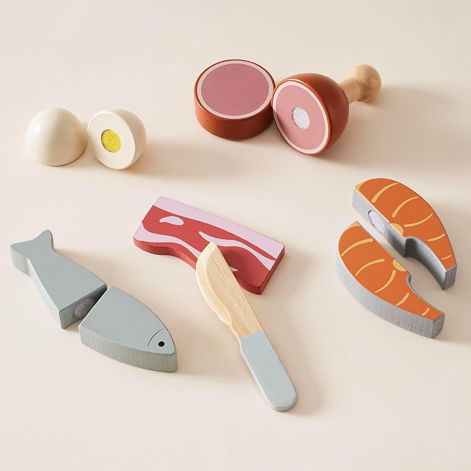 Juego de Comida de Madera ROBOTIME para Cortar Carne y Huevos