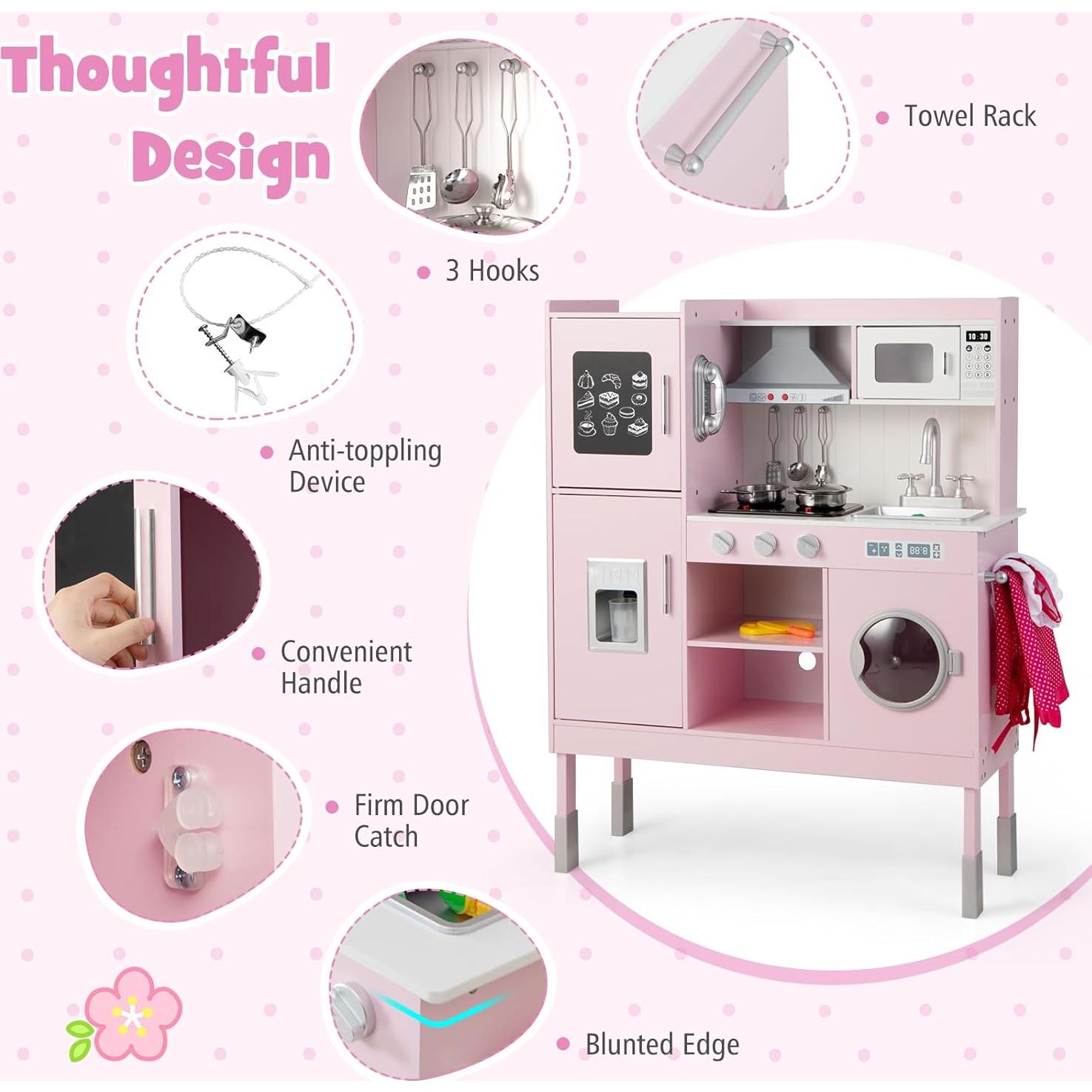 Juego de Cocina Infantil HONEY JOY Rosa con Utensilios y Accesorios