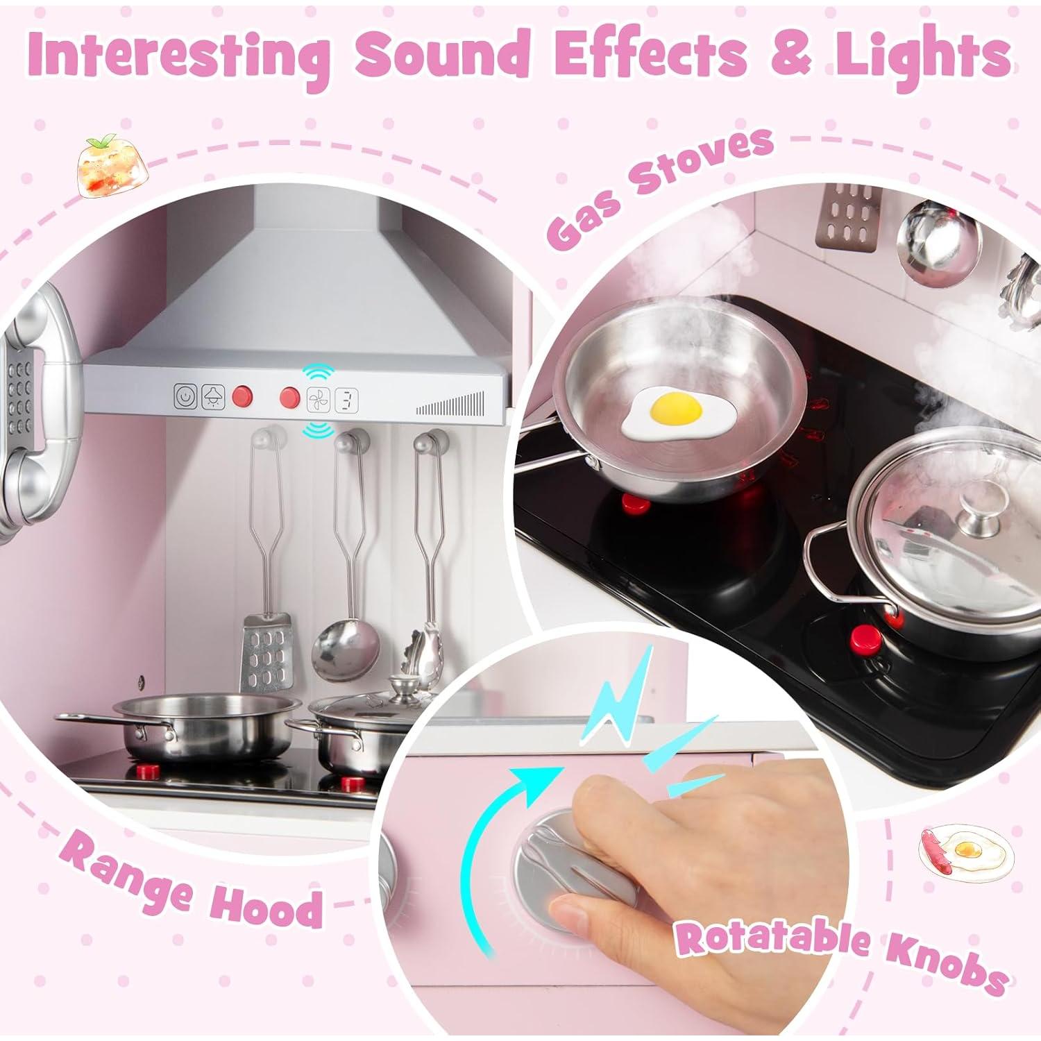 Juego de Cocina Infantil HONEY JOY Rosa con Utensilios y Accesorios