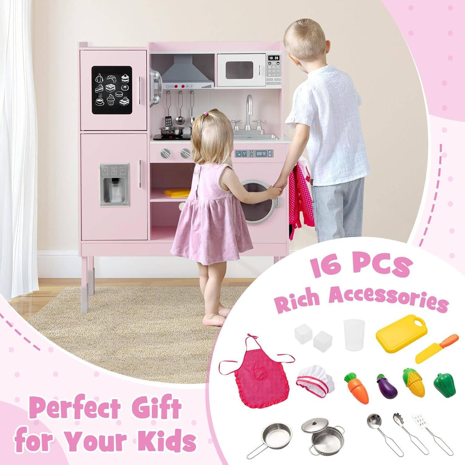 Juego de Cocina Infantil HONEY JOY Rosa con Utensilios y Accesorios