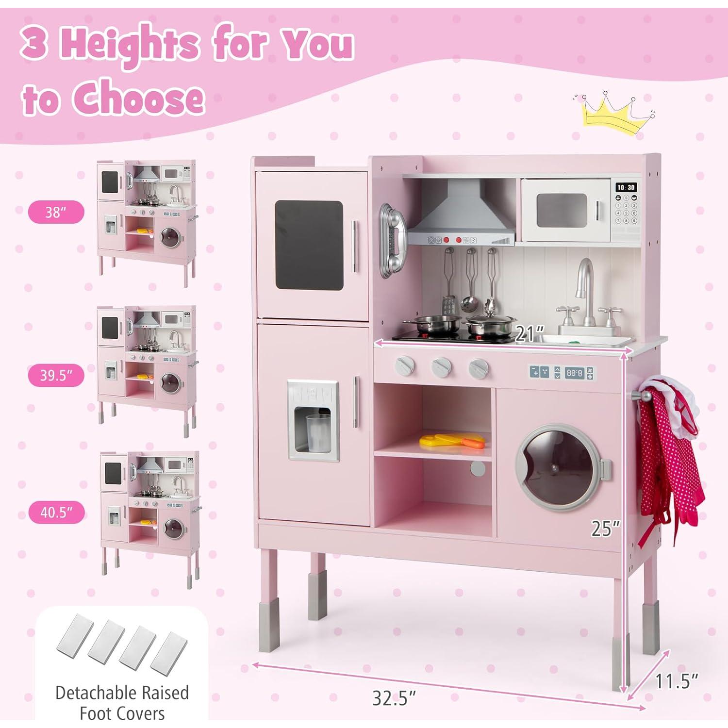 Juego de Cocina Infantil HONEY JOY Rosa con Utensilios y Accesorios