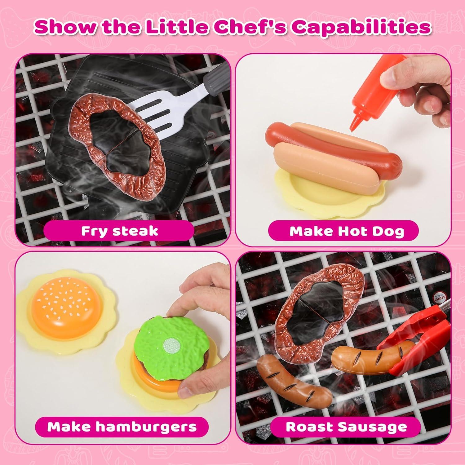 Juego de Cocina Parrilla Rosa AuroTops con Luz y Sonido