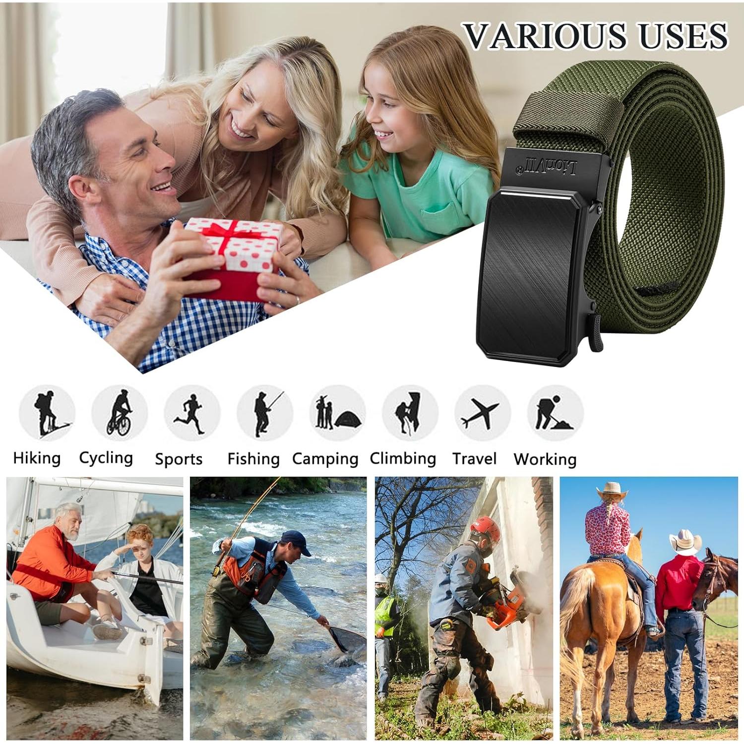 Cinturón Elástico Ratchet LionVII para Hombres 3.5 cm Verde