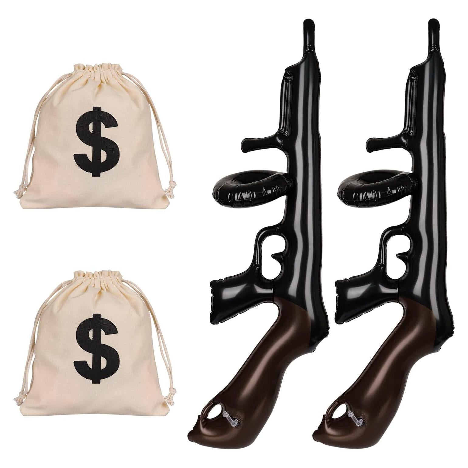 Accesorios de Disfraz 4 Pcs Pistola Inflable y Bolsa de Dinero
