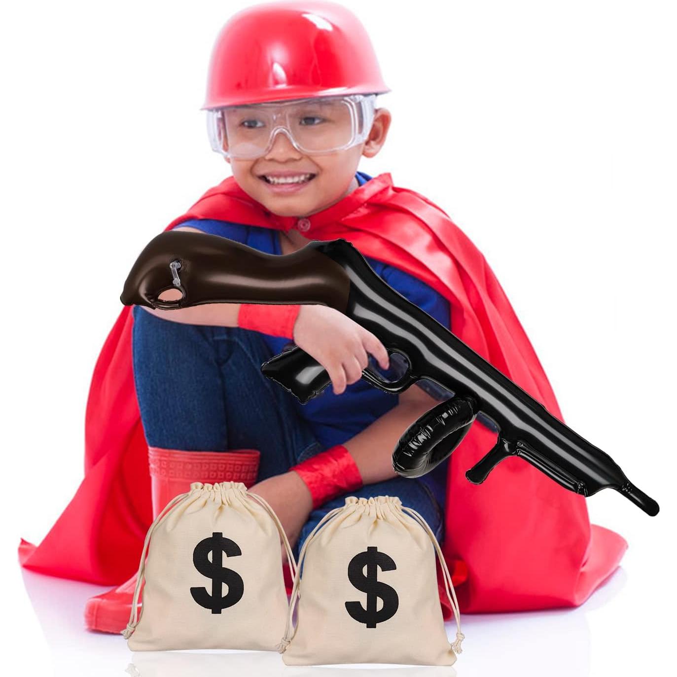 Accesorios de Disfraz 4 Pcs Pistola Inflable y Bolsa de Dinero